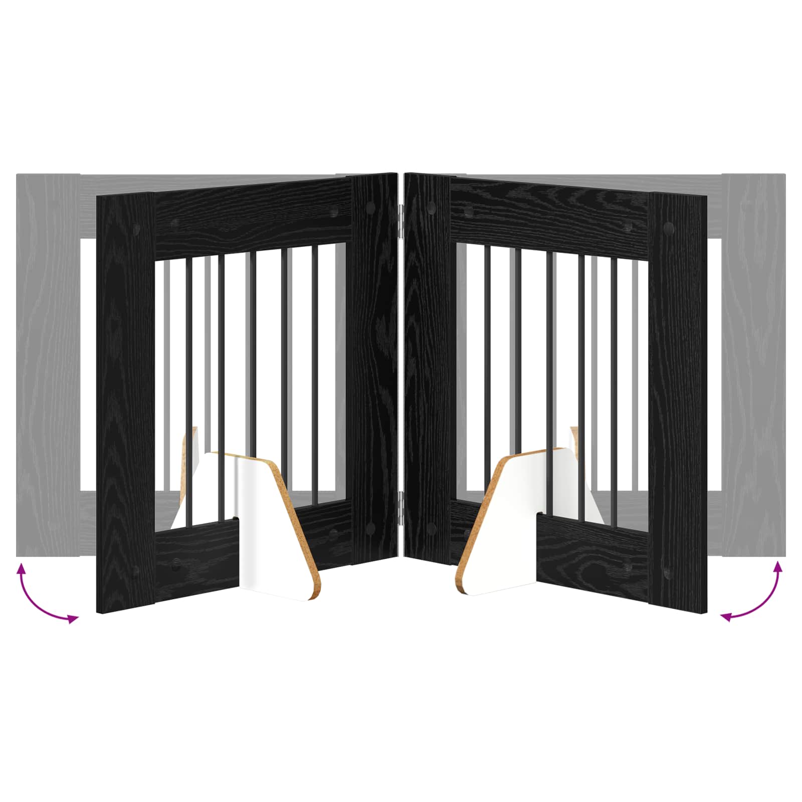 Cancello per cani pieghevole con supporti 4 pz Rovere Nero