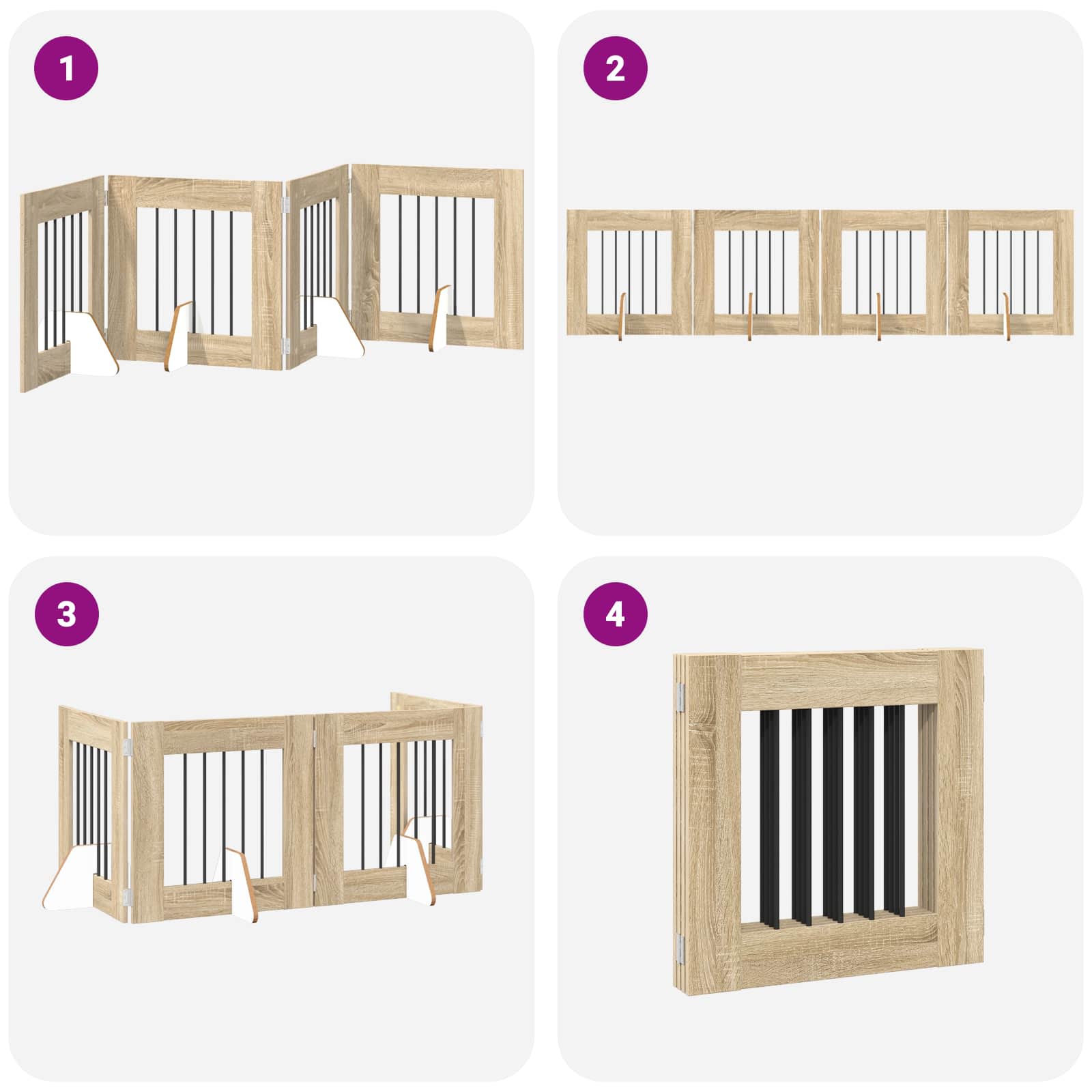 Cancello per cani pieghevole con supporti 4 pz Rovere Sonoma