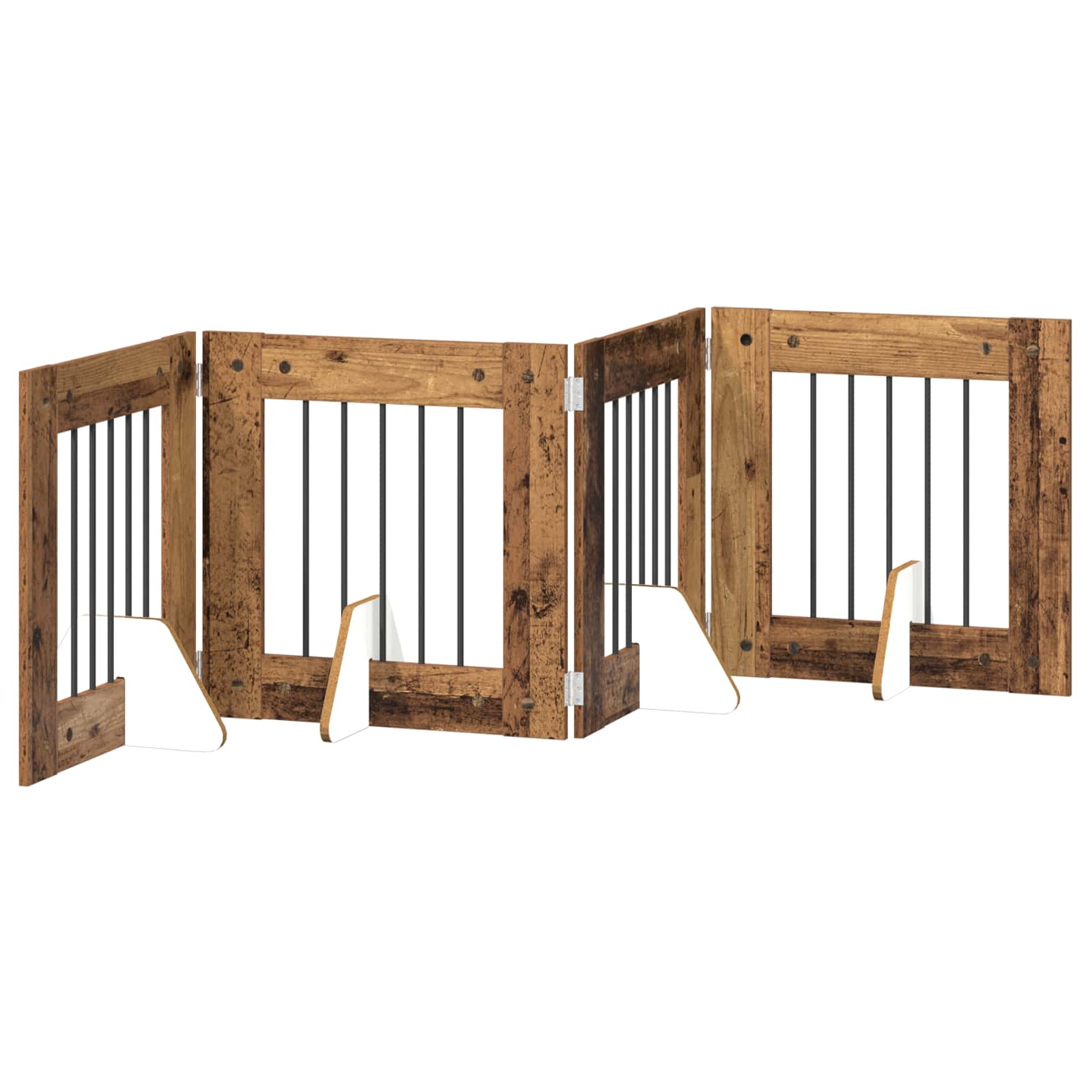 Cancello per cani pieghevole con supporti 4 pz Legno antico