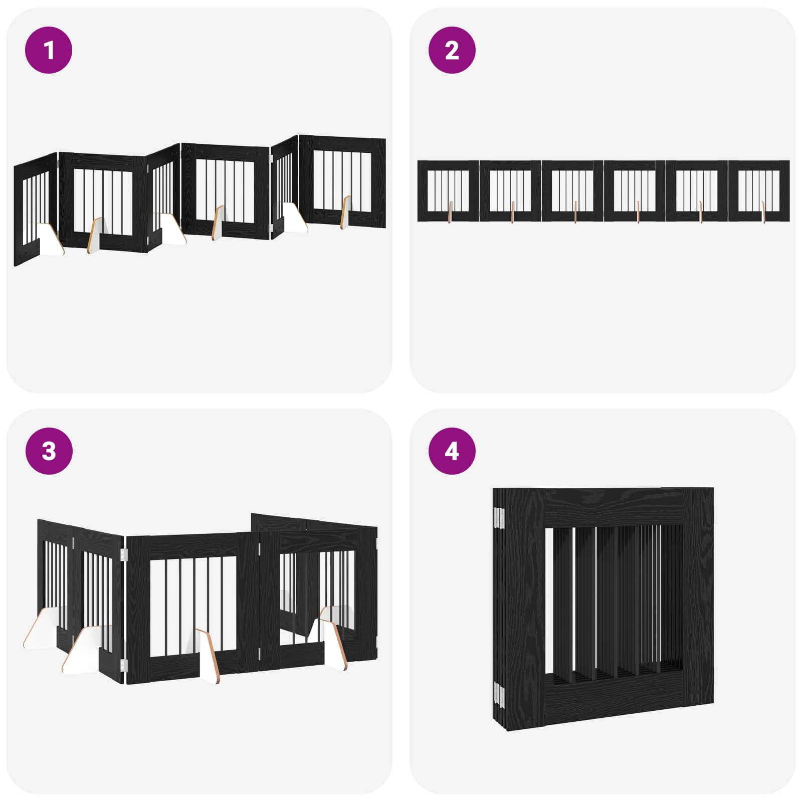 Cancello per cani pieghevole con supporti 6 pz Rovere Nero