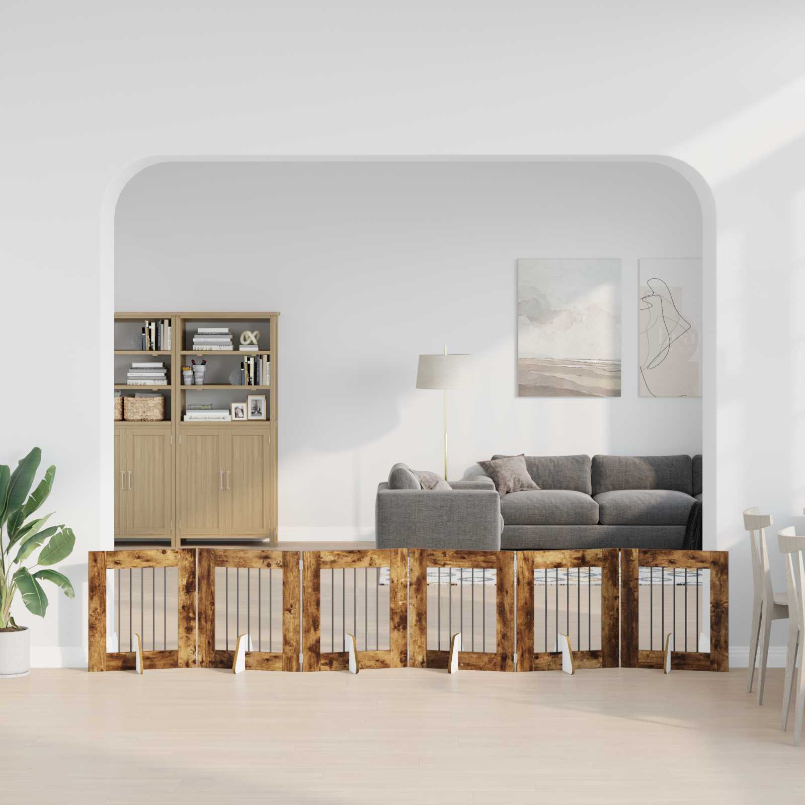 Cancello per cani pieghevole con supporti 6 pz Rovere Fumo