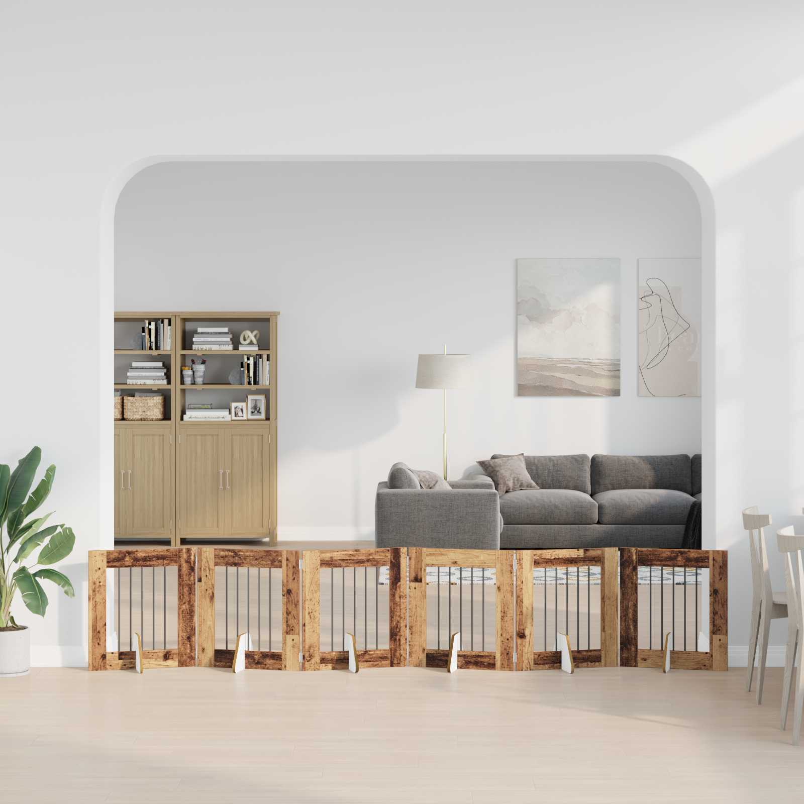 Cancello per cani pieghevole con supporti 6 pz Legno antico