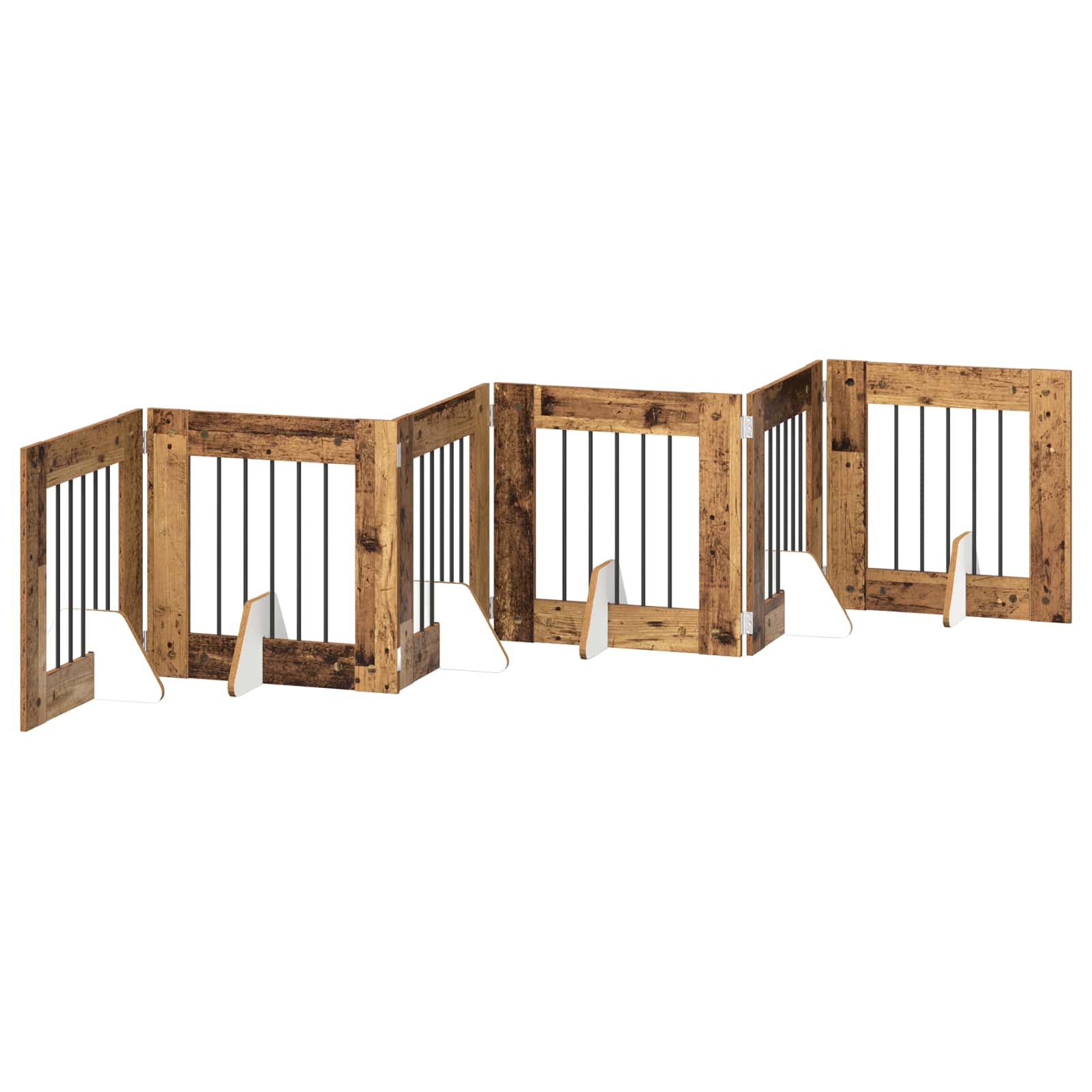 Cancello per cani pieghevole con supporti 6 pz Legno antico