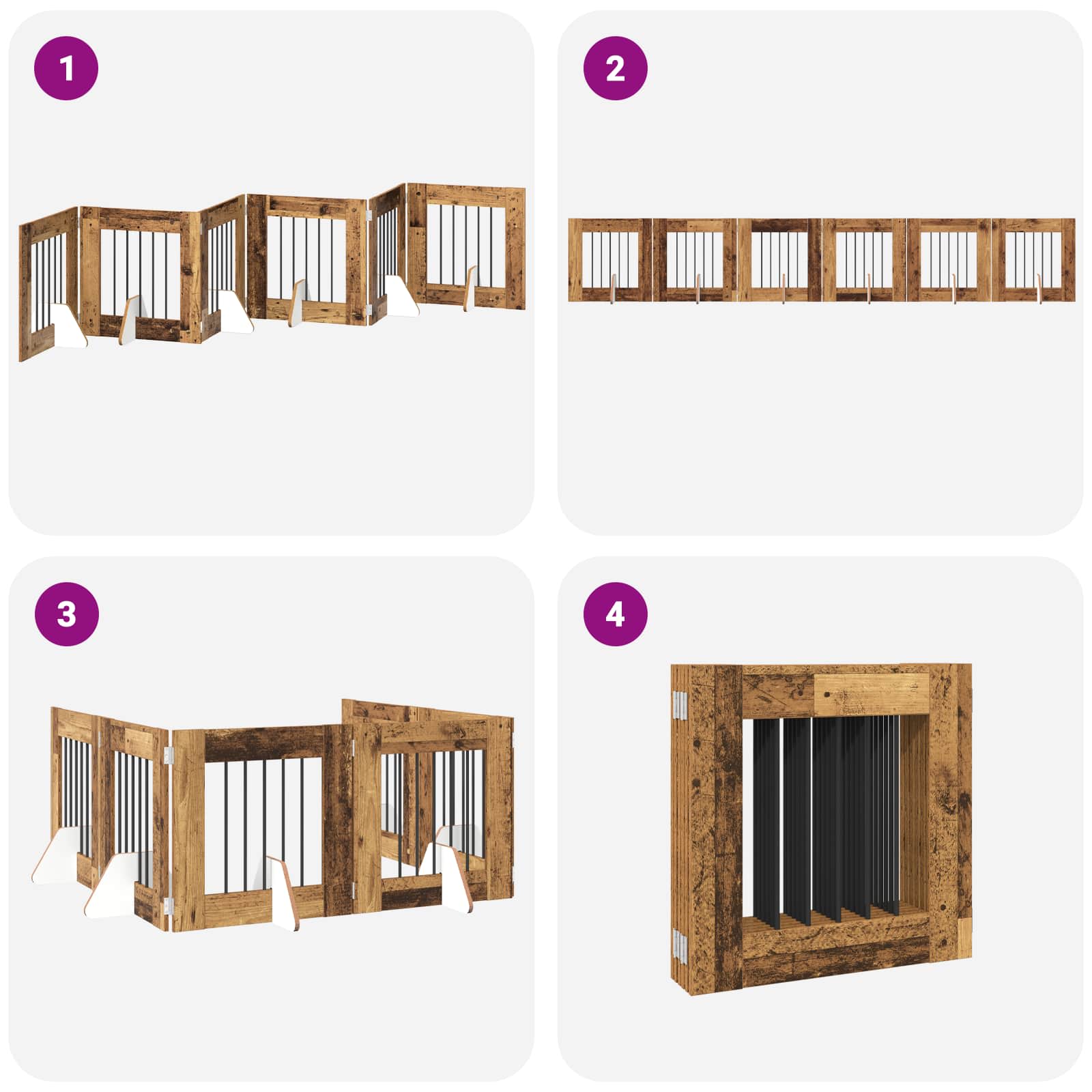 Cancello per cani pieghevole con supporti 6 pz Legno antico