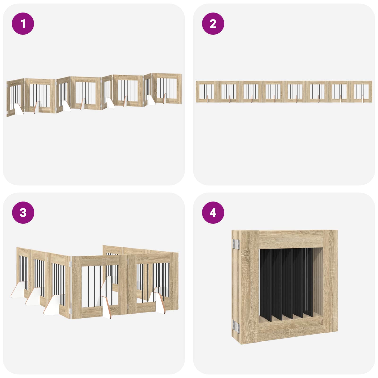 Cancello per cani pieghevole con supporti 8 pz Rovere Sonoma