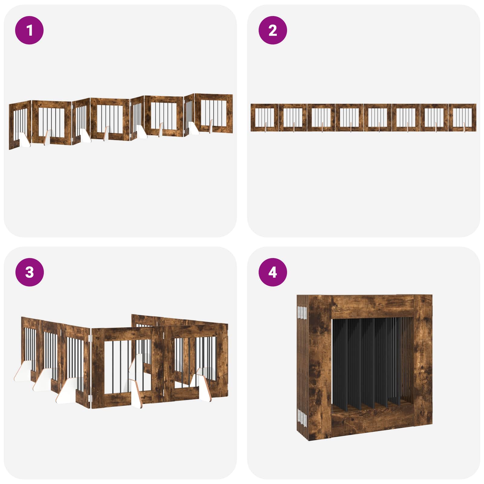 Cancello per cani pieghevole con supporti 8 pz Rovere Fumo