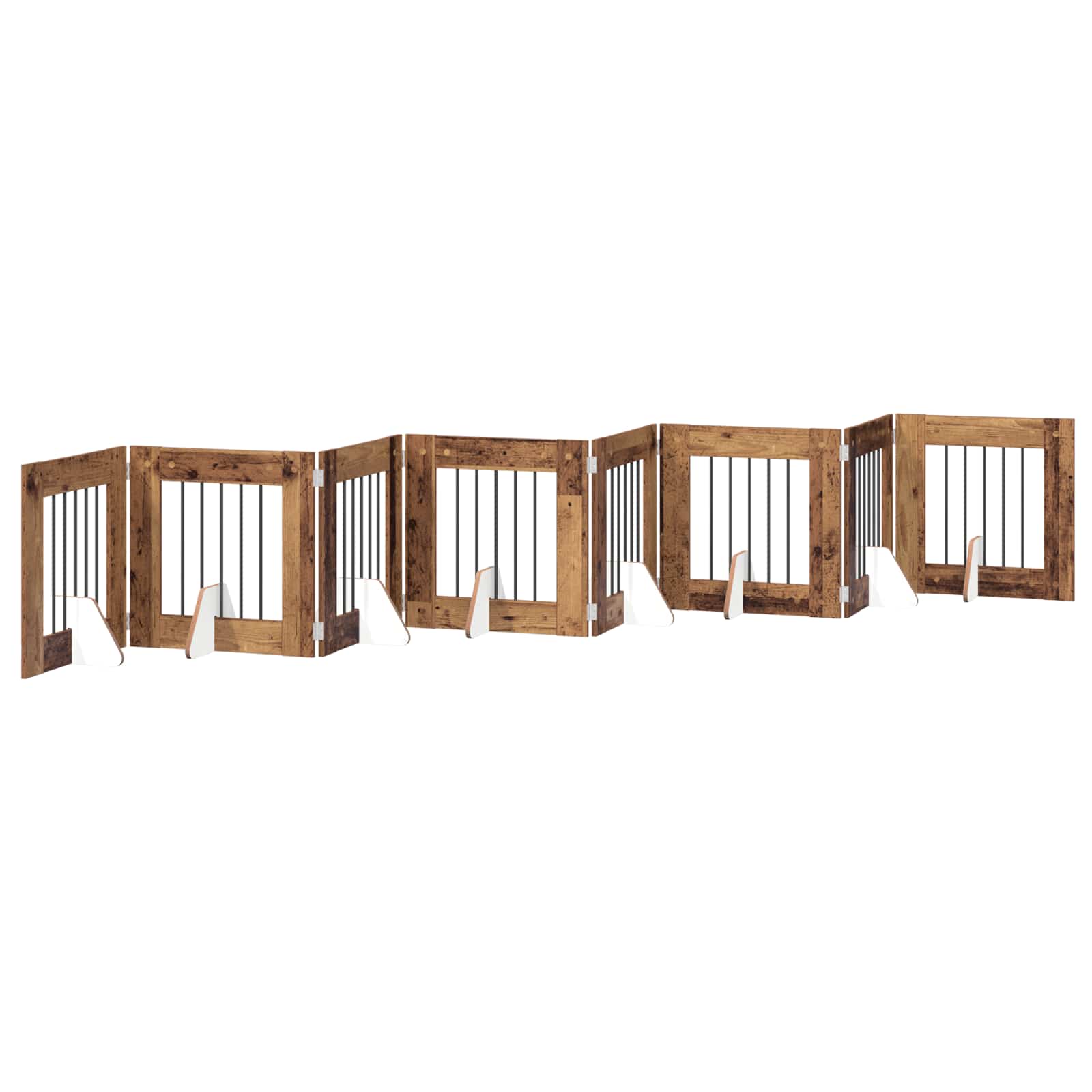 Cancello per cani pieghevole con supporti 8 pz Legno antico