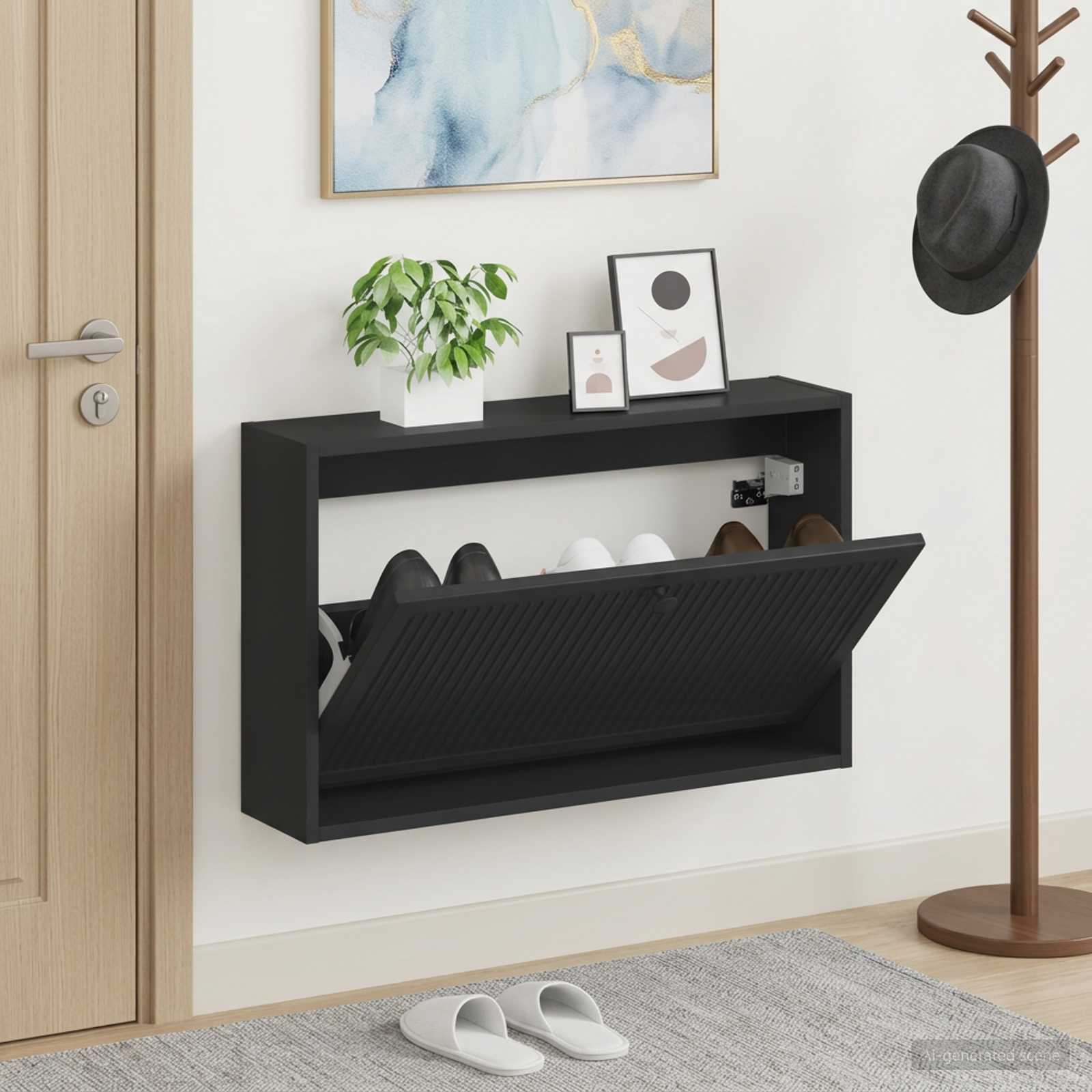 Mobiletto per Scarpe da Muro EDE 71 x 17 x 43 cm Nero