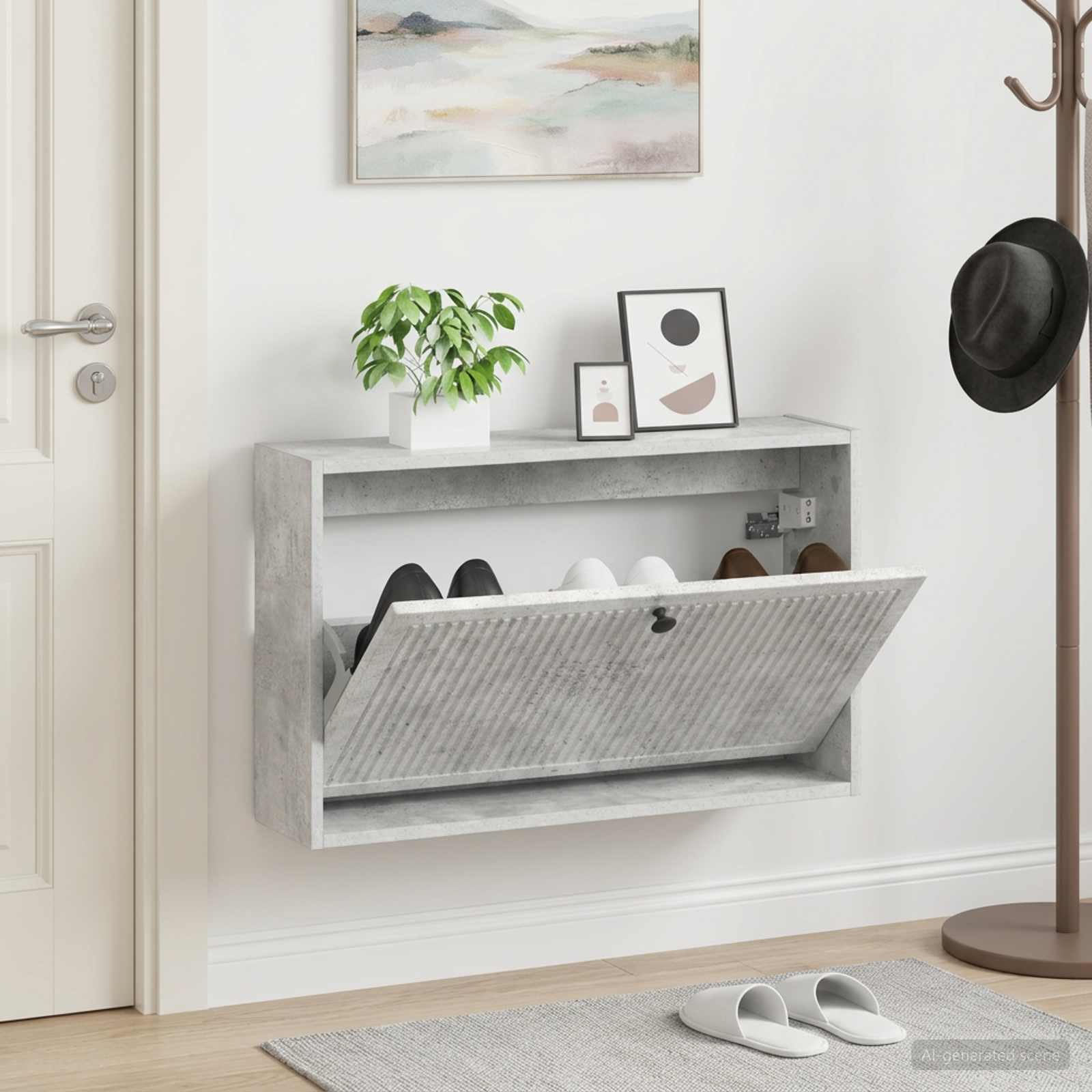 Mobiletto per Scarpe da Muro EDE 71 x 17 x 43 cm Grigio Cemento