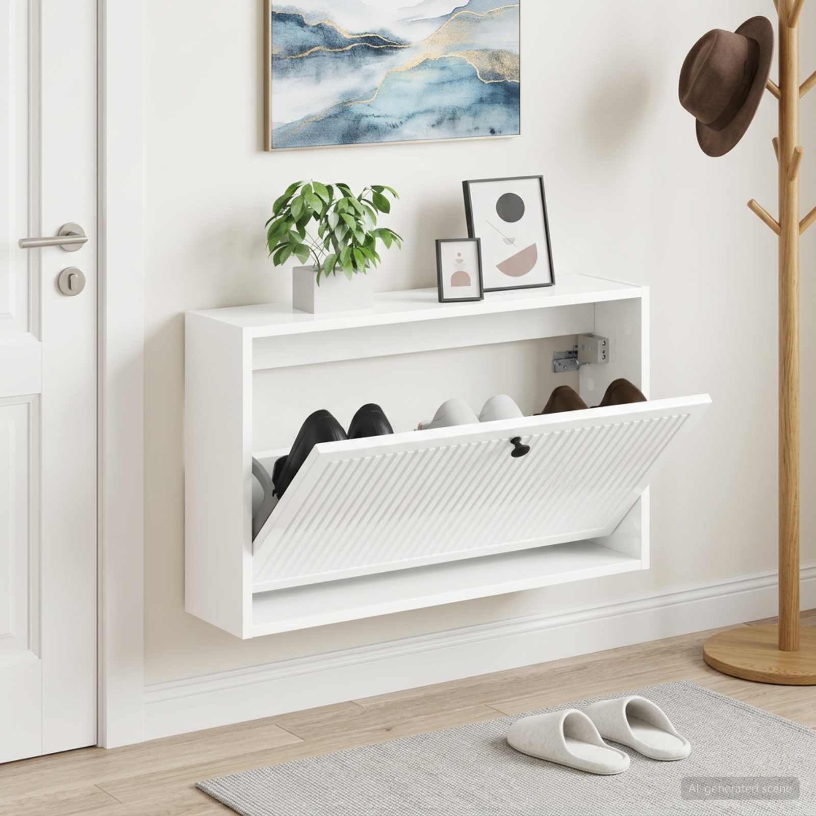 Mobiletto per Scarpe da Muro EDE 71 x 17 x 43 cm Bianco Lucido