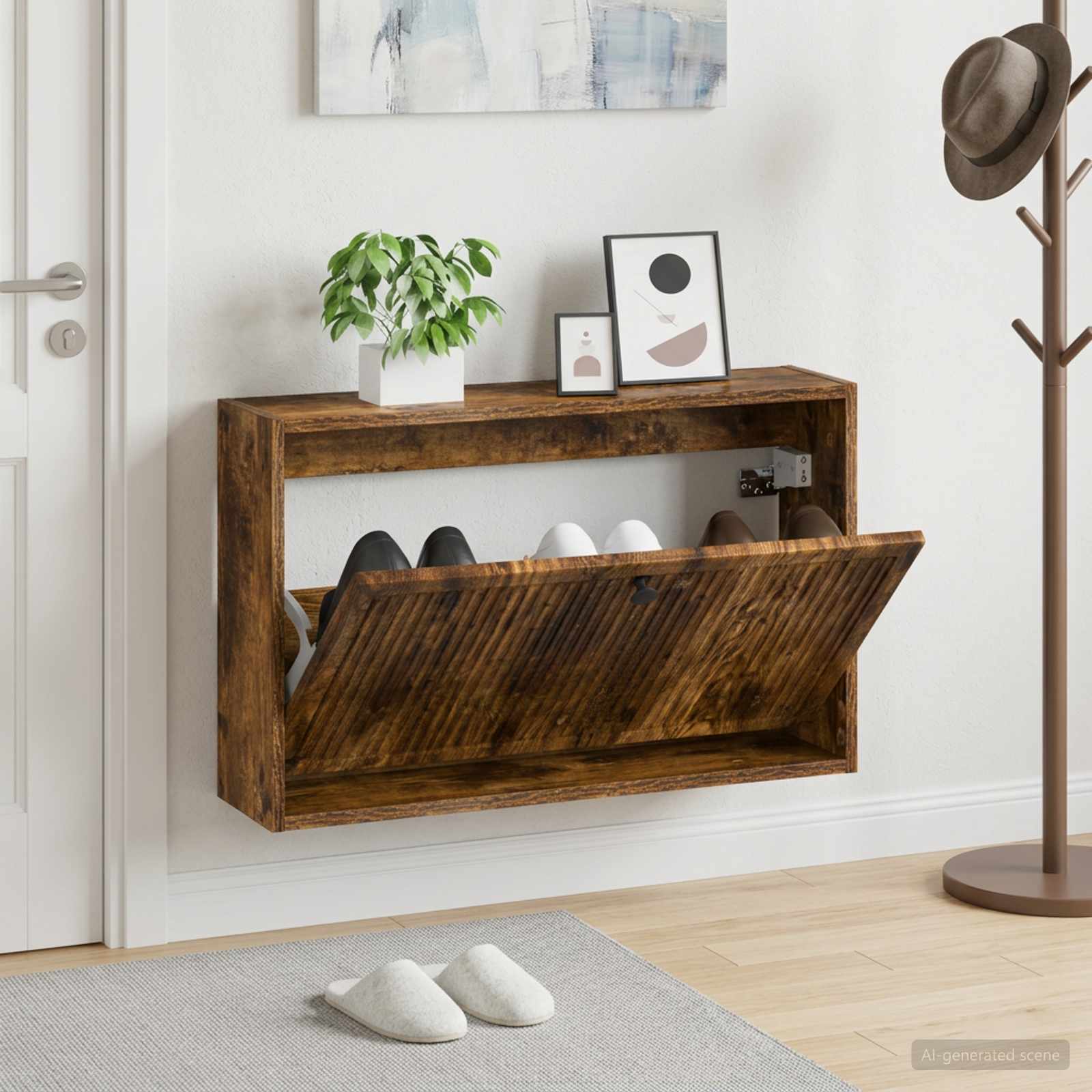Mobiletto per Scarpe da Muro EDE 71 x 17 x 43 cm Rovere Fumo