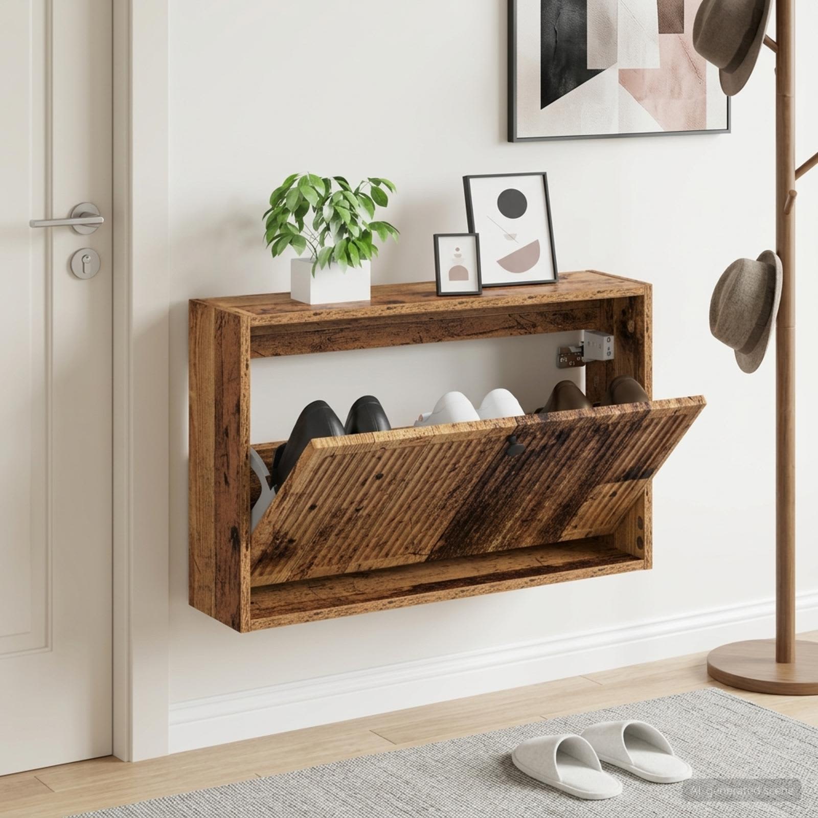 Mobiletto per Scarpe da Muro EDE 71 x 17 x 43 cm Legno antico