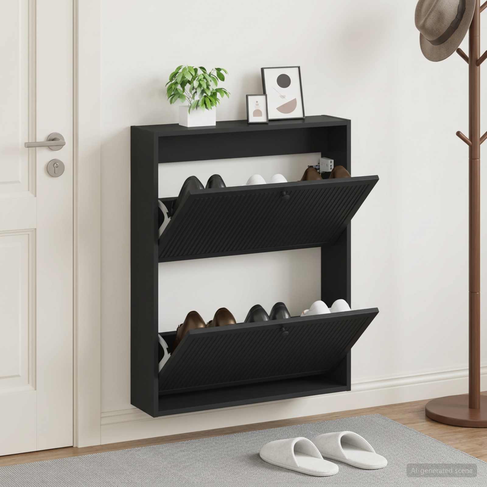Mobiletto per Scarpe da Muro EDE 71 x 17 x 86 cm Nero