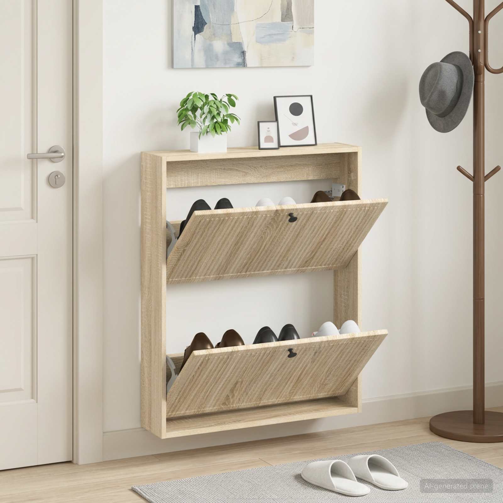 Mobiletto per Scarpe da Muro EDE 71 x 17 x 86 cm Rovere Sonoma