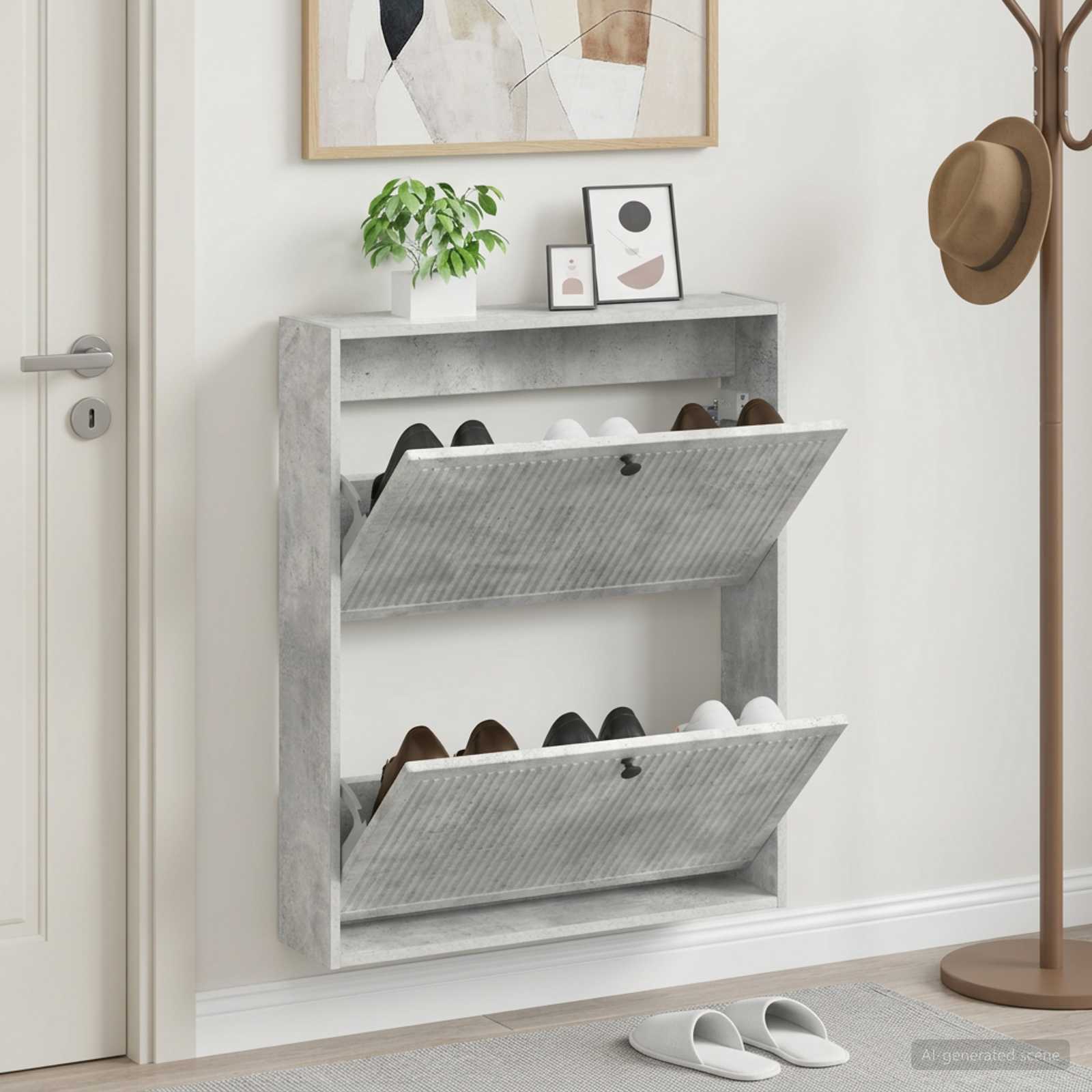 Mobiletto per Scarpe da Muro EDE 71 x 17 x 86 cm Grigio Cemento