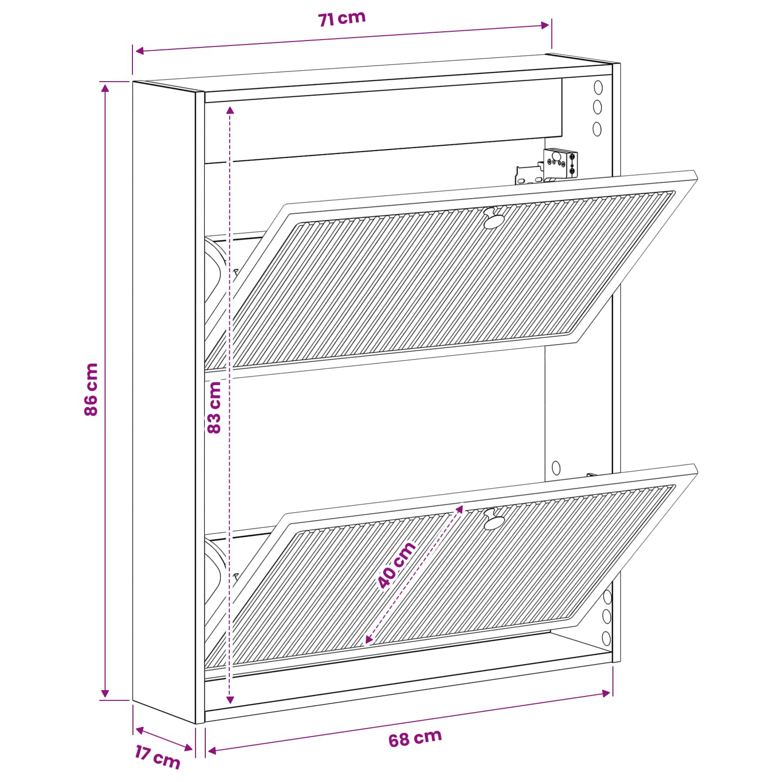 Mobiletto per Scarpe da Muro EDE 71 x 17 x 86 cm Grigio Cemento