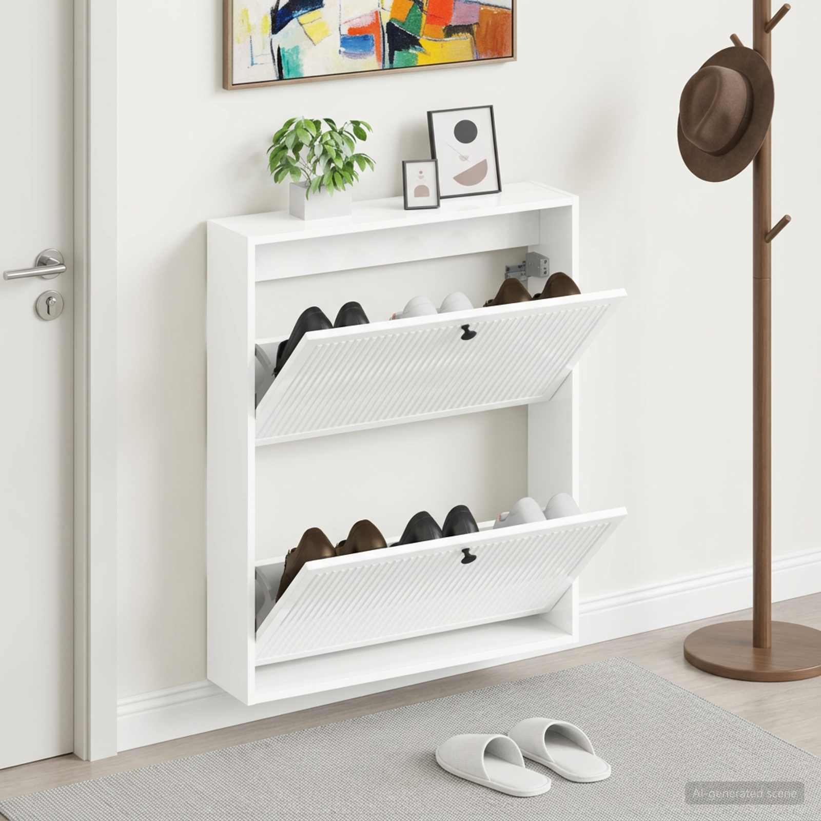 Mobiletto per Scarpe da Muro EDE 71 x 17 x 86 cm Bianco Lucido