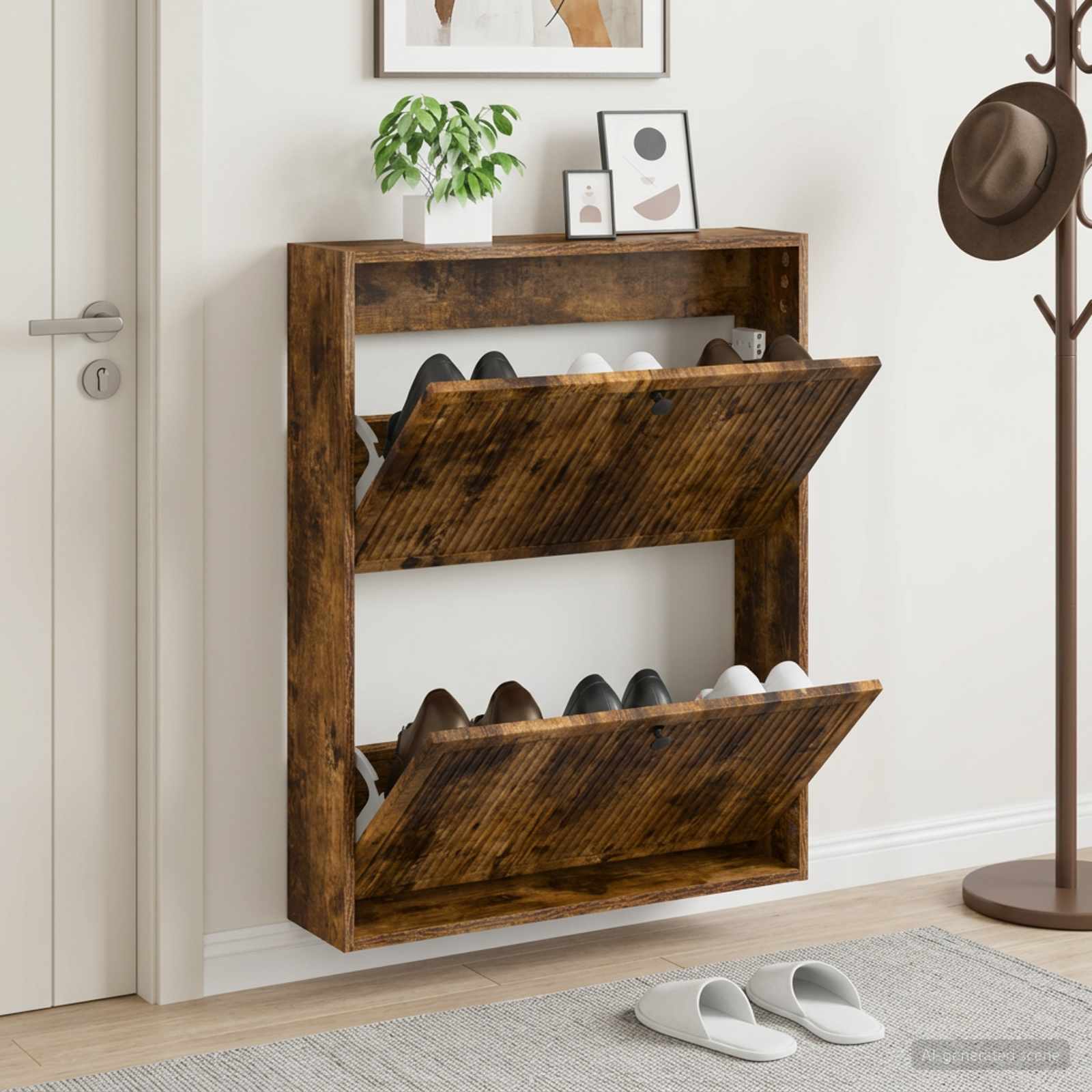 Mobiletto per Scarpe da Muro EDE 71 x 17 x 86 cm Rovere Fumo