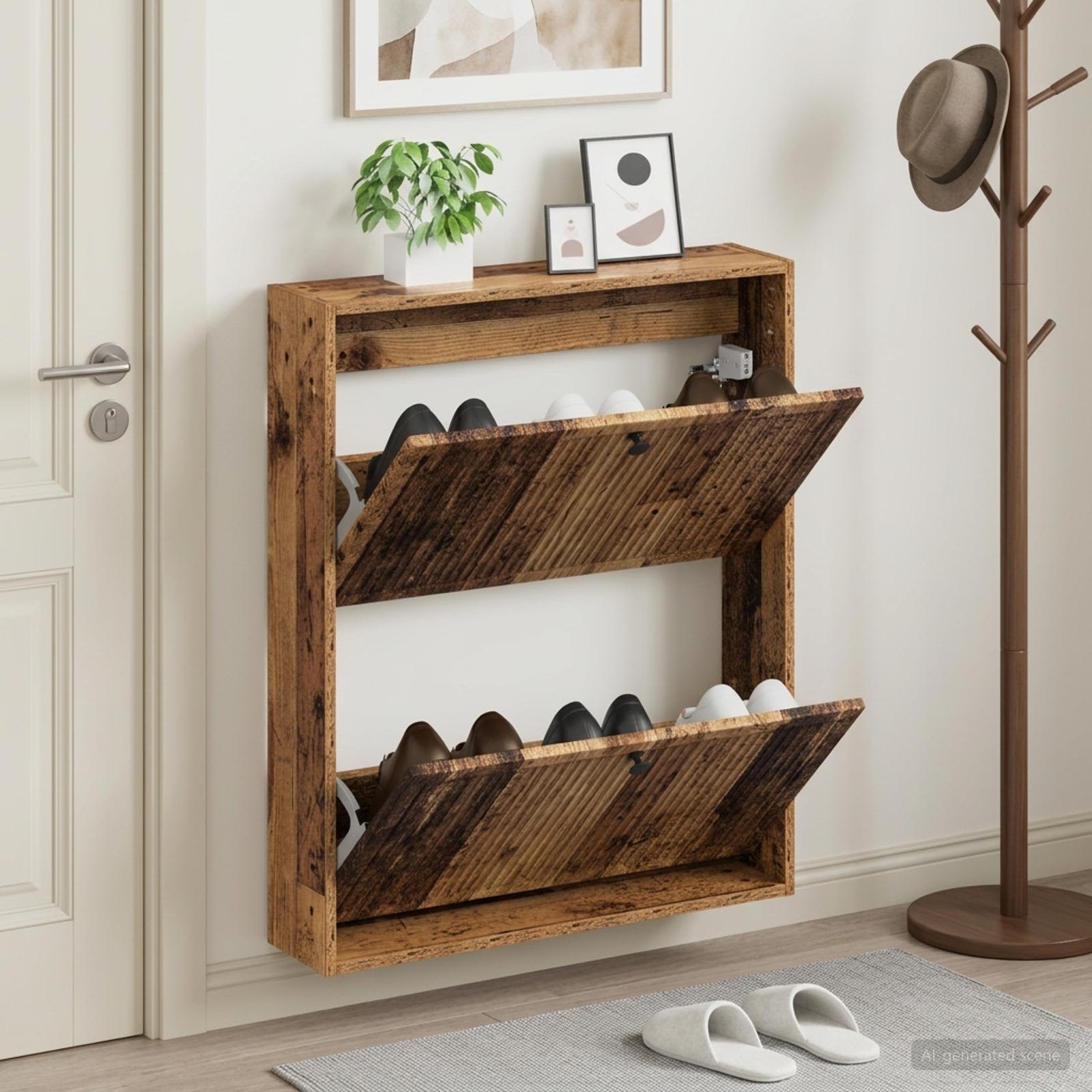Mobiletto per Scarpe da Muro EDE 71 x 17 x 86 cm Legno antico