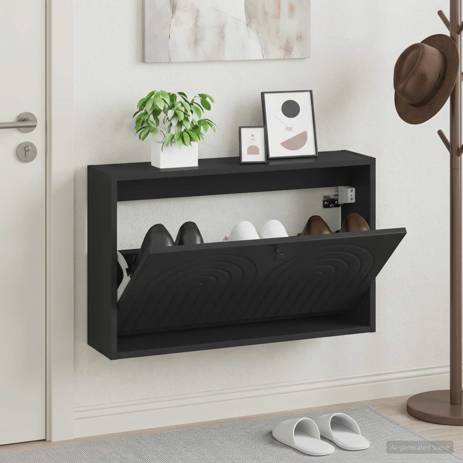 Mobiletto per Scarpe da Muro ALKMAAR 71 x 17 x 43 cm Nero