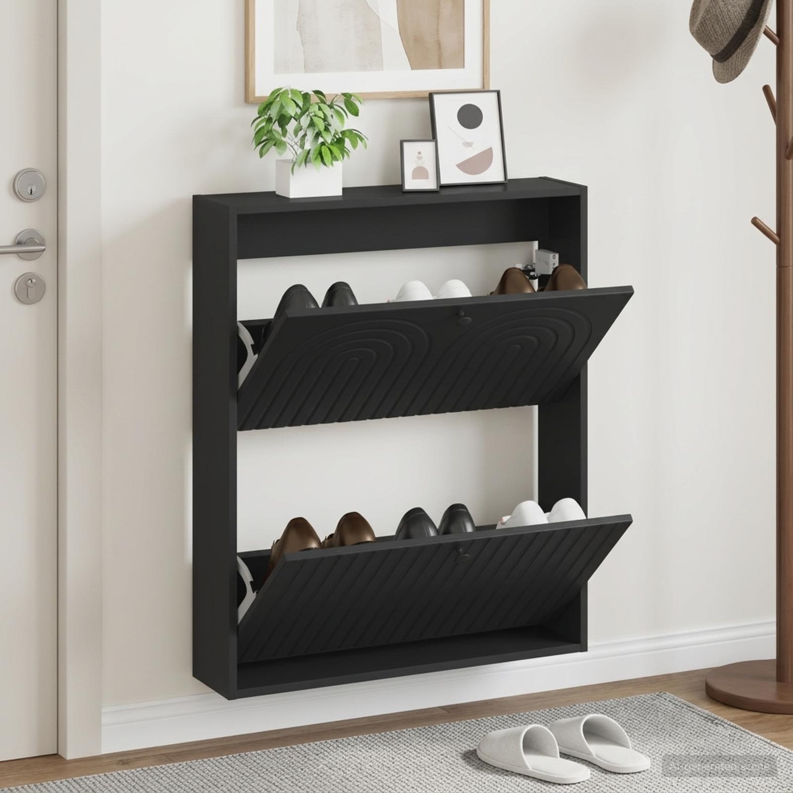 Mobiletto per Scarpe da Muro ALKMAAR 71 x 17 x 86 cm Nero