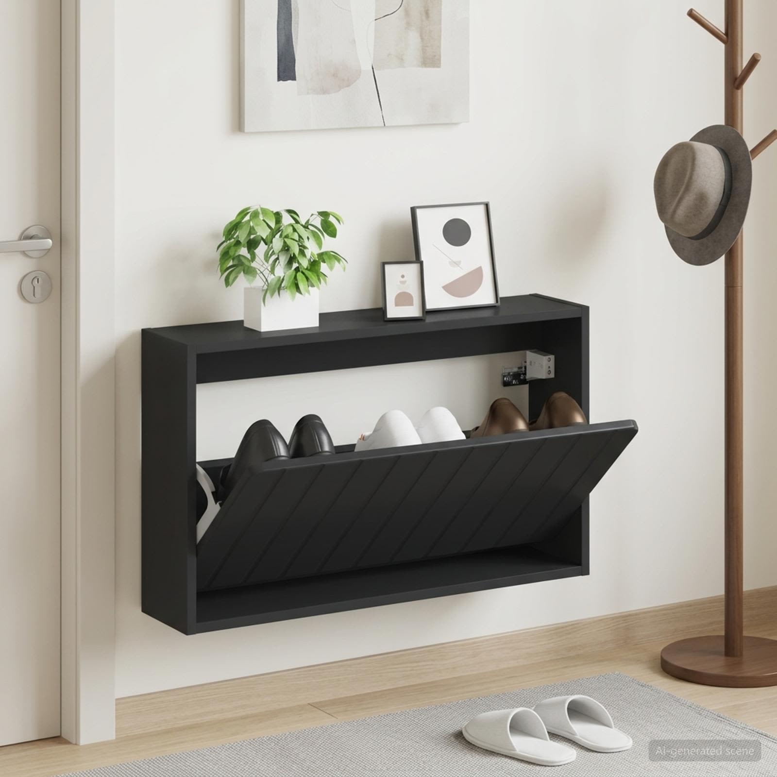 Mobiletto per Scarpe da Muro ZWOLLE 71 x 17 x 43 cm Nero