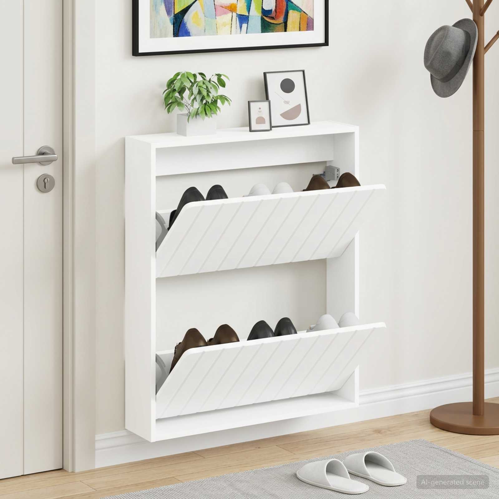 Mobiletto per Scarpe da Muro ZWOLLE 71 x 17 x 86 cm Bianco