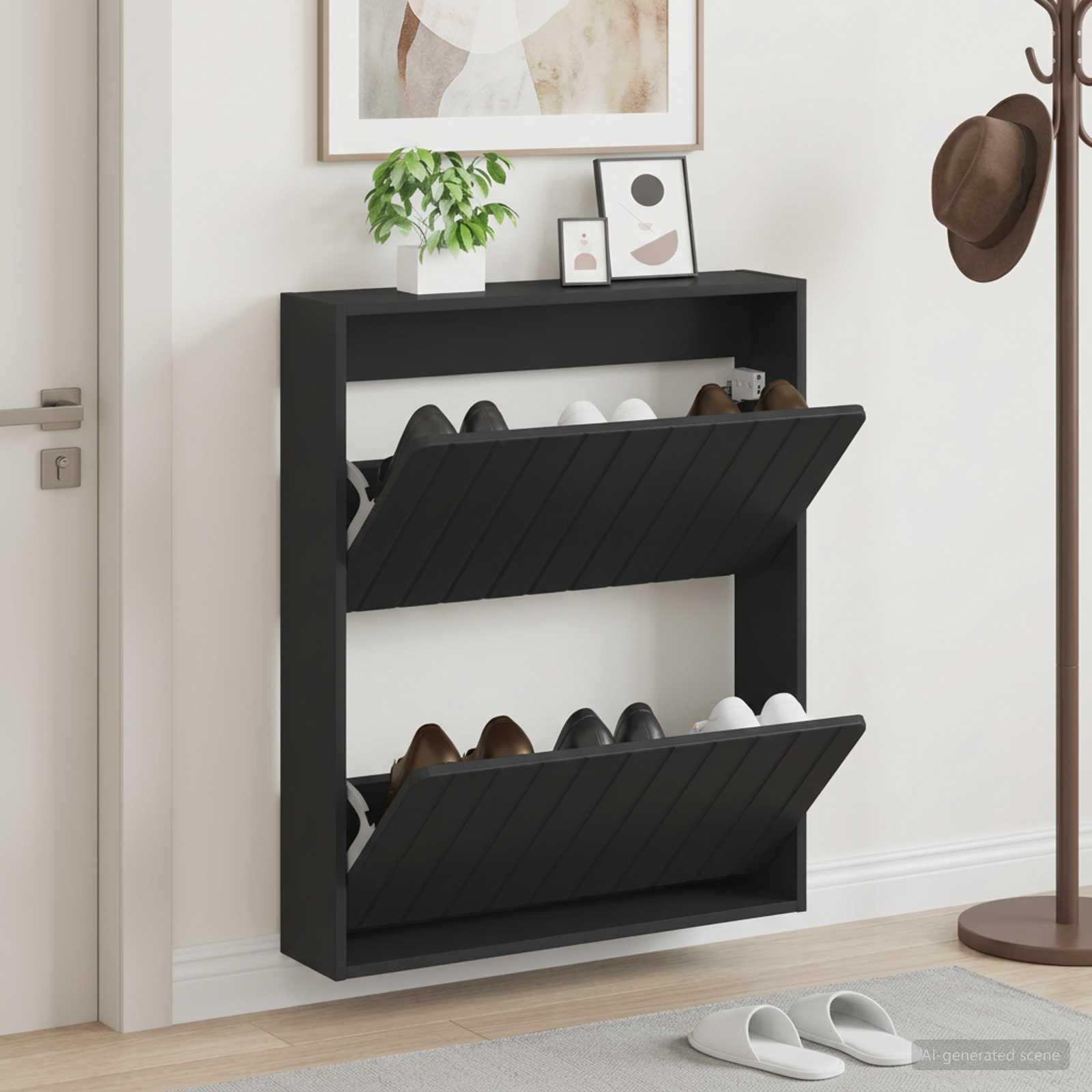 Mobiletto per Scarpe da Muro ZWOLLE 71 x 17 x 86 cm Nero