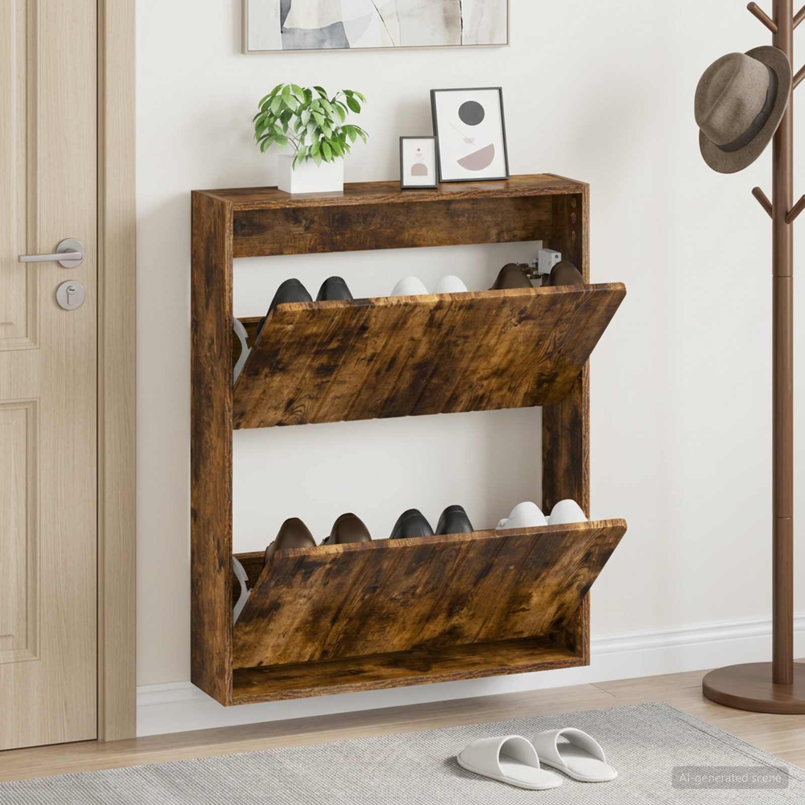 Mobiletto per Scarpe da Muro ZWOLLE 71 x 17 x 86 cm Rovere Fumo