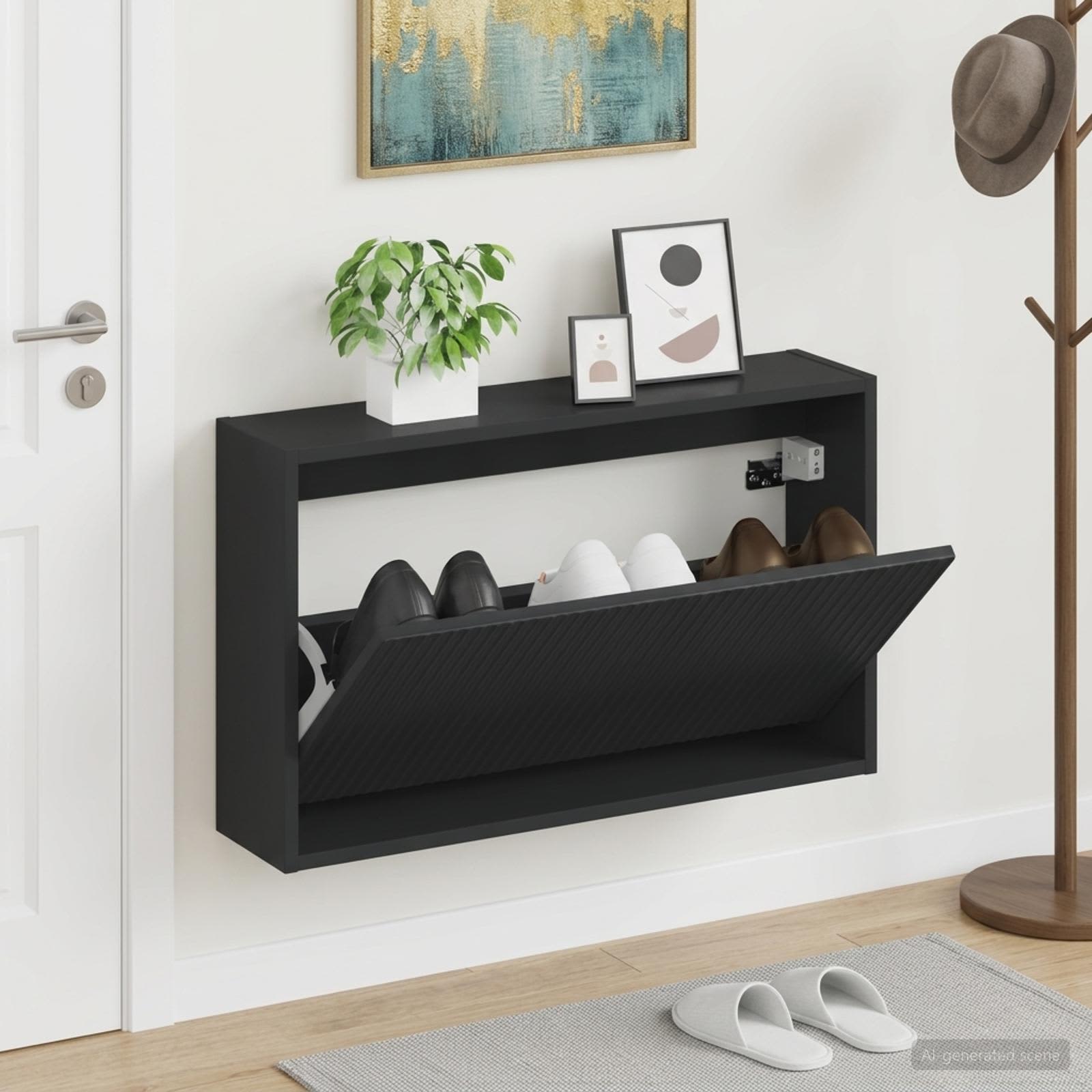 Mobiletto per Scarpe da Muro ARNHEM 71 x 17 x 43 cm Nero