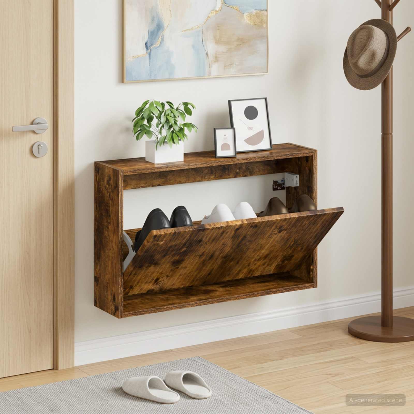 Mobiletto per Scarpe da Muro ARNHEM 71 x 17 x 43 cm Rovere Fumo