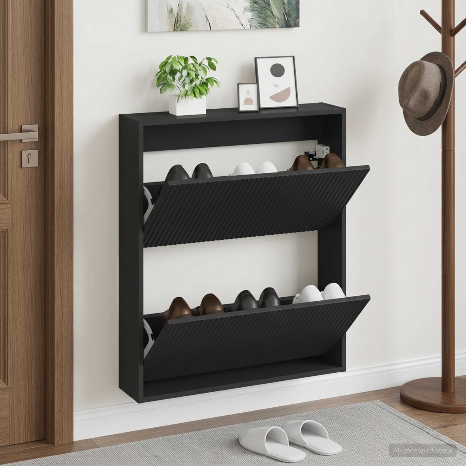 Mobiletto per Scarpe da Muro ARNHEM 71 x 17 x 86 cm Nero