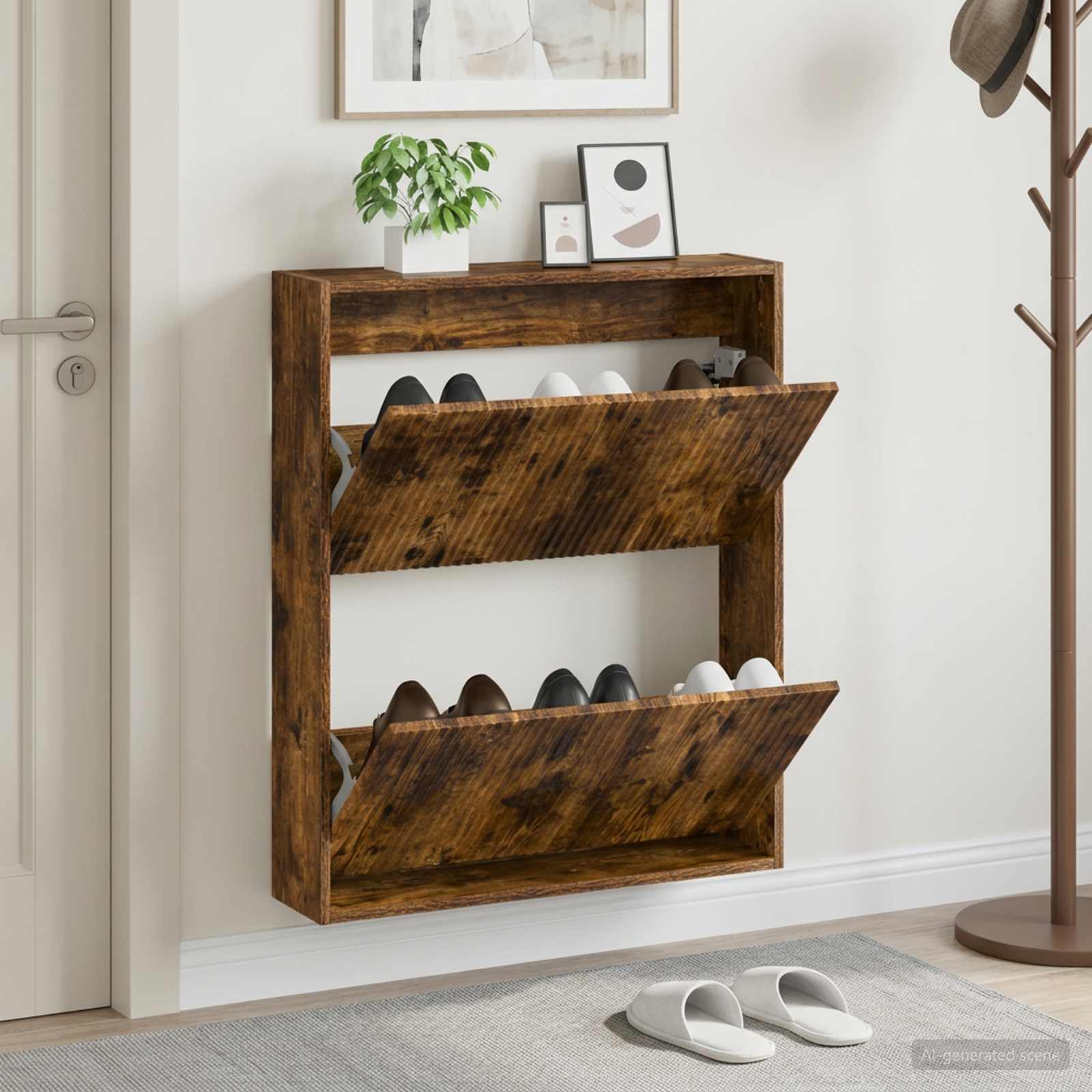 Mobiletto per Scarpe da Muro ARNHEM 71 x 17 x 86 cm Rovere Fumo