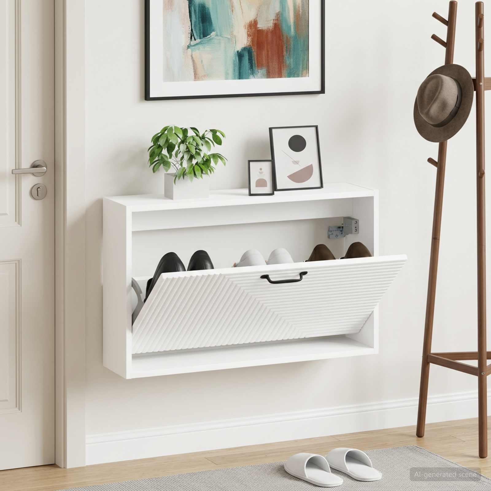 Mobiletto per Scarpe da Muro HAARLEM 71 x 17 x 43 cm Bianco