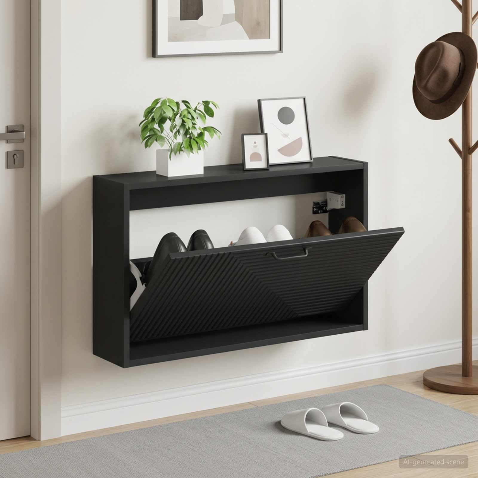Mobiletto per Scarpe da Muro HAARLEM 71 x 17 x 43 cm Nero