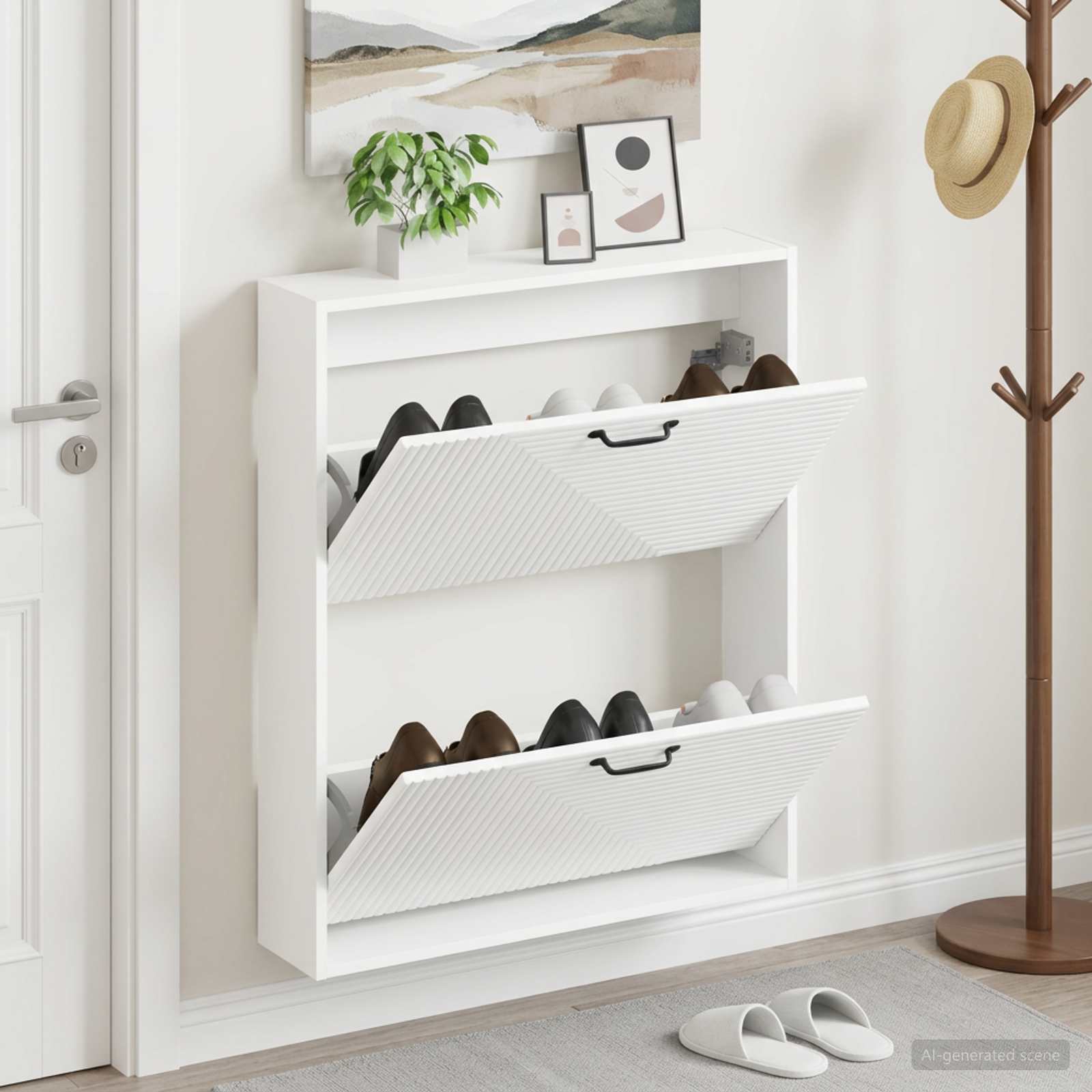 Mobiletto per Scarpe da Muro HAARLEM 71 x 17 x 86 cm Bianco