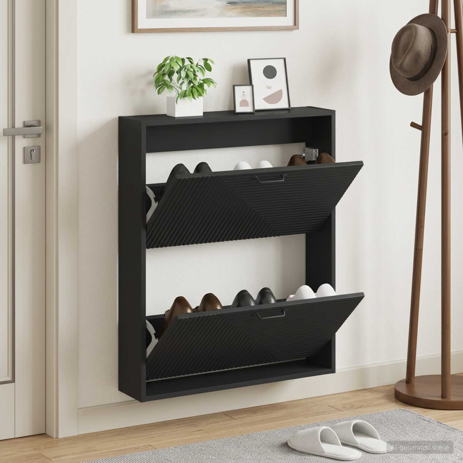 Mobiletto per Scarpe da Muro HAARLEM 71 x 17 x 86 cm Nero