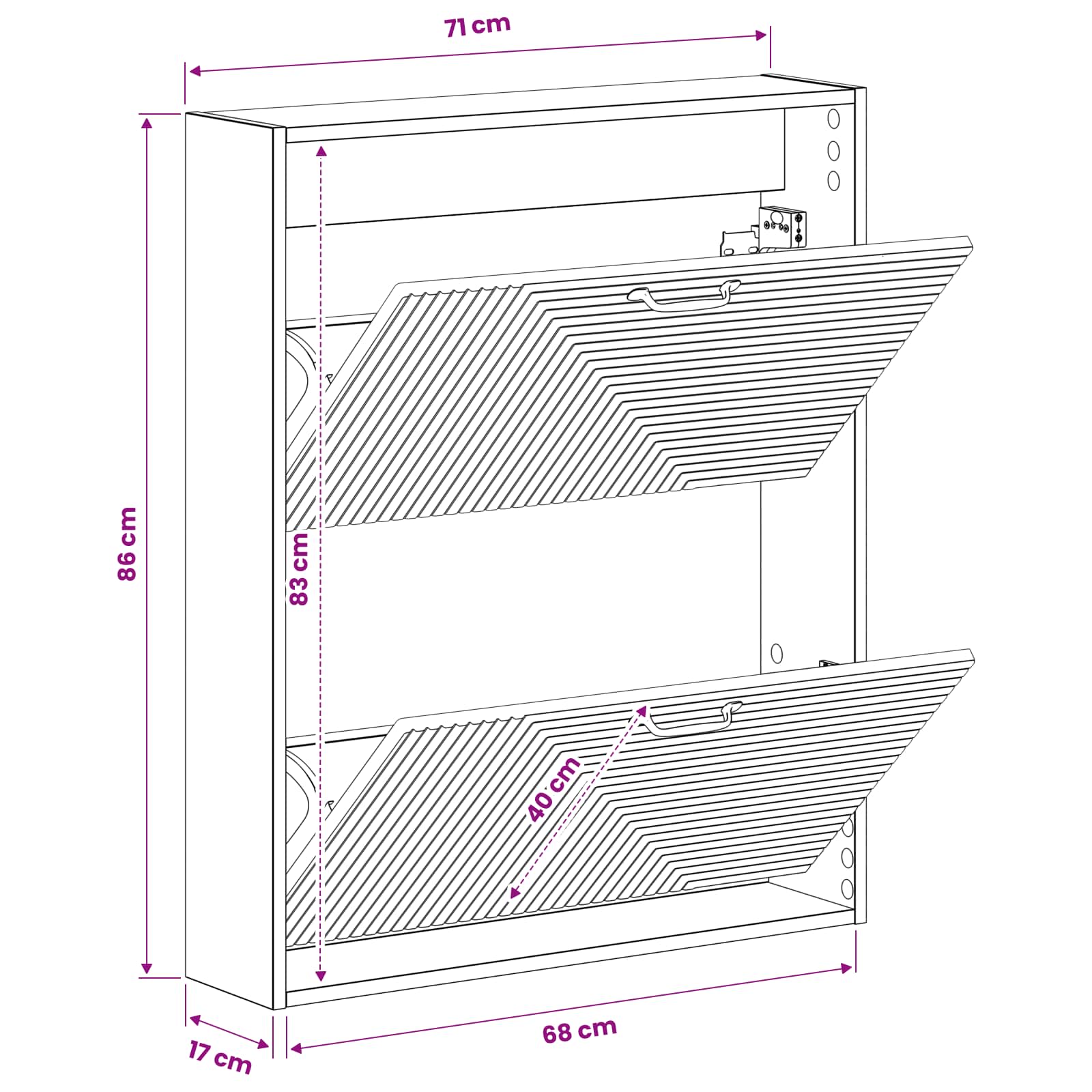 Mobiletto per Scarpe da Muro HAARLEM 71 x 17 x 86 cm