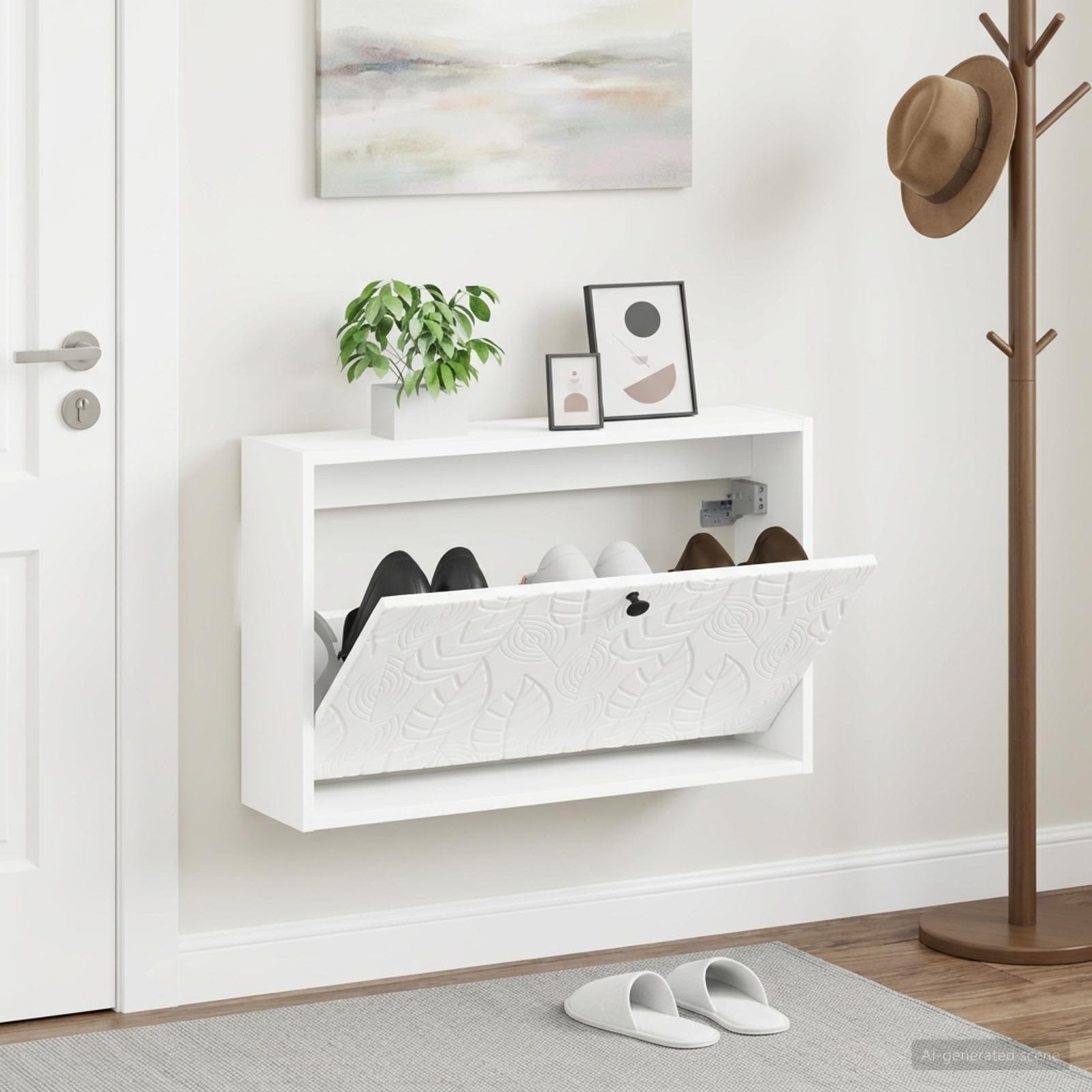 Mobiletto per Scarpe da Muro DELFT 71 x 17 x 43 cm Bianco