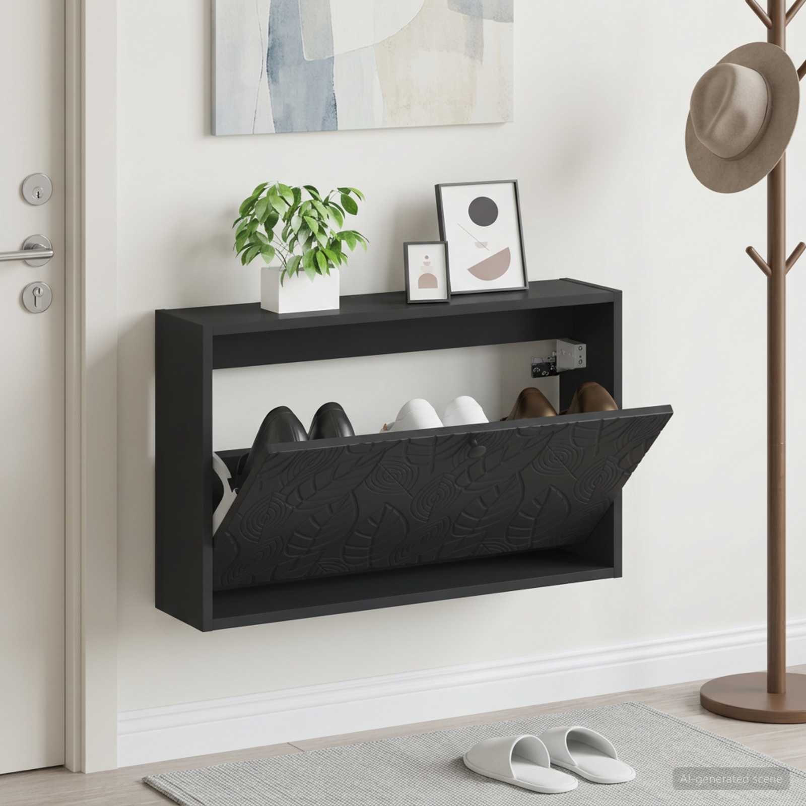 Mobiletto per Scarpe da Muro DELFT 71 x 17 x 43 cm Nero