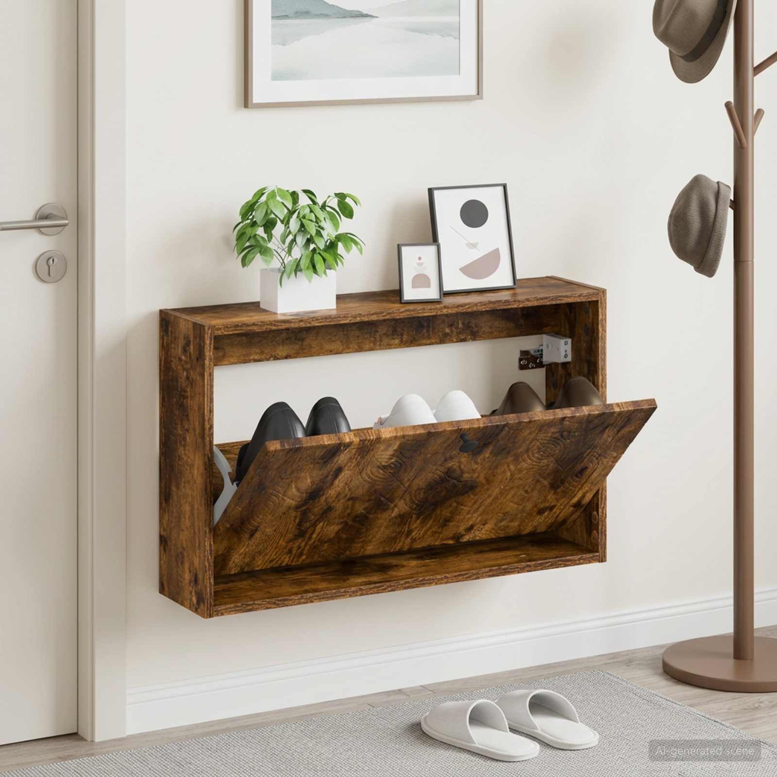 Mobiletto per Scarpe da Muro DELFT 71 x 17 x 43 cm Rovere Fumo