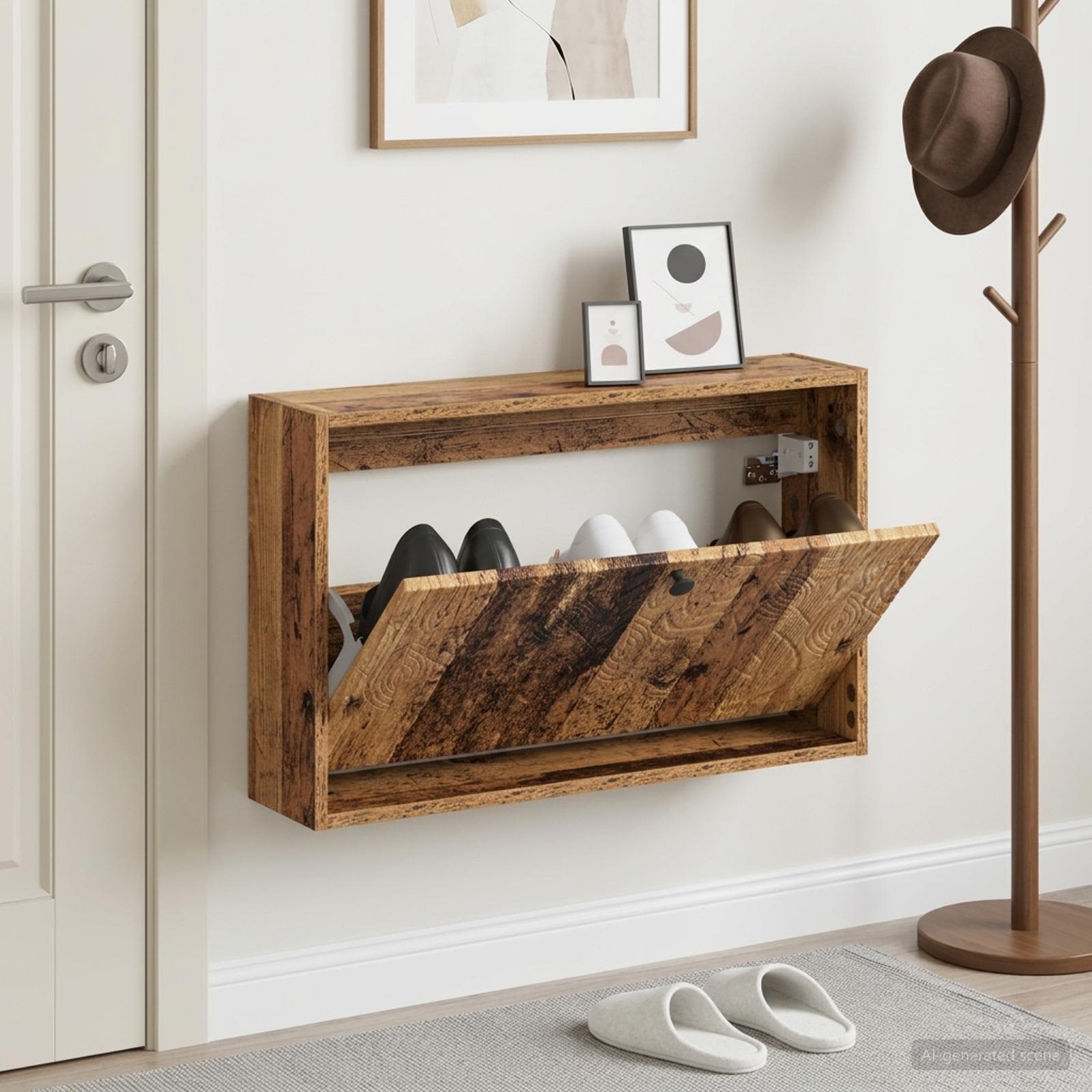 Mobiletto per Scarpe da Muro DELFT 71 x 17 x 43 cm Legno antico