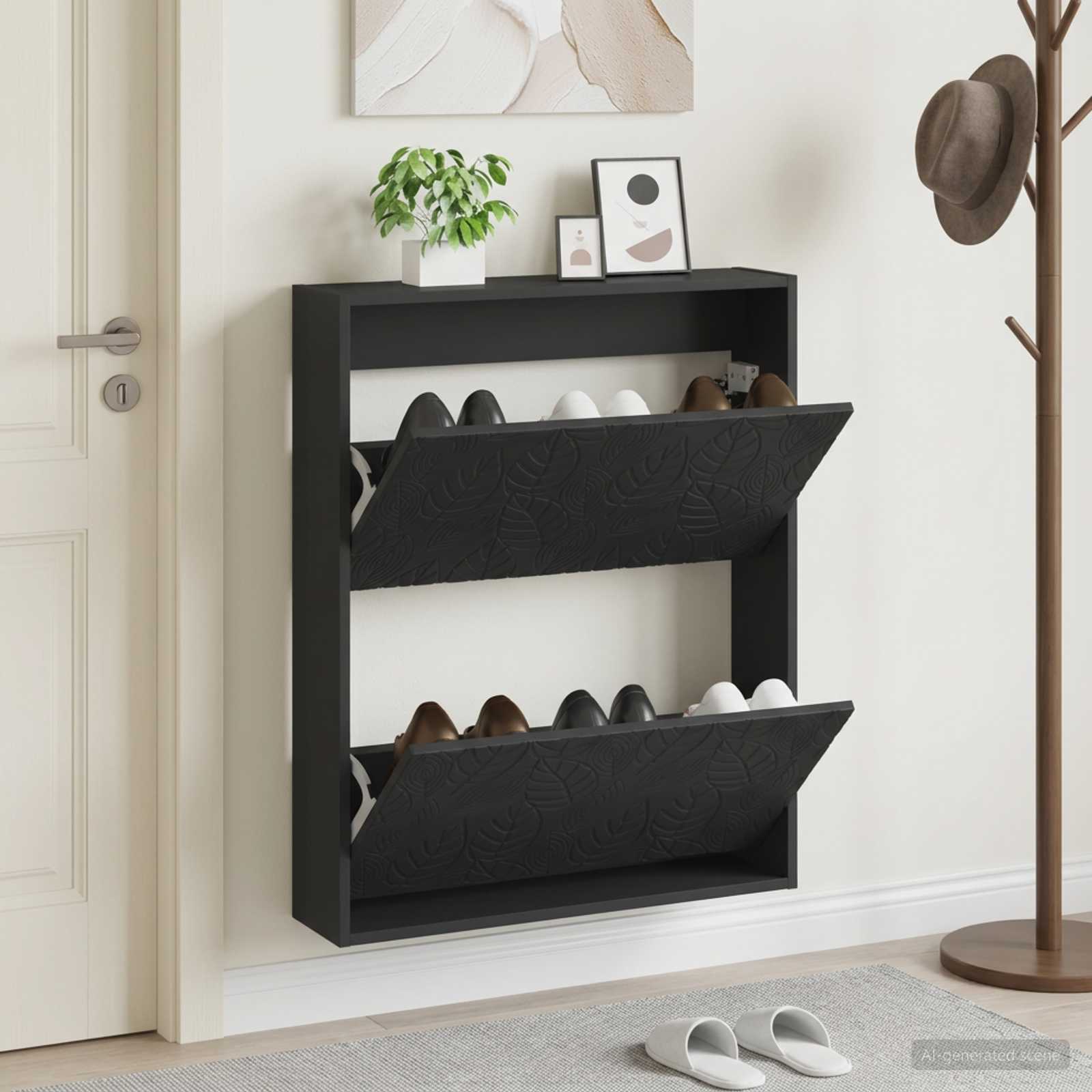 Mobiletto per Scarpe da Muro DELFT 71 x 17 x 86 cm Nero