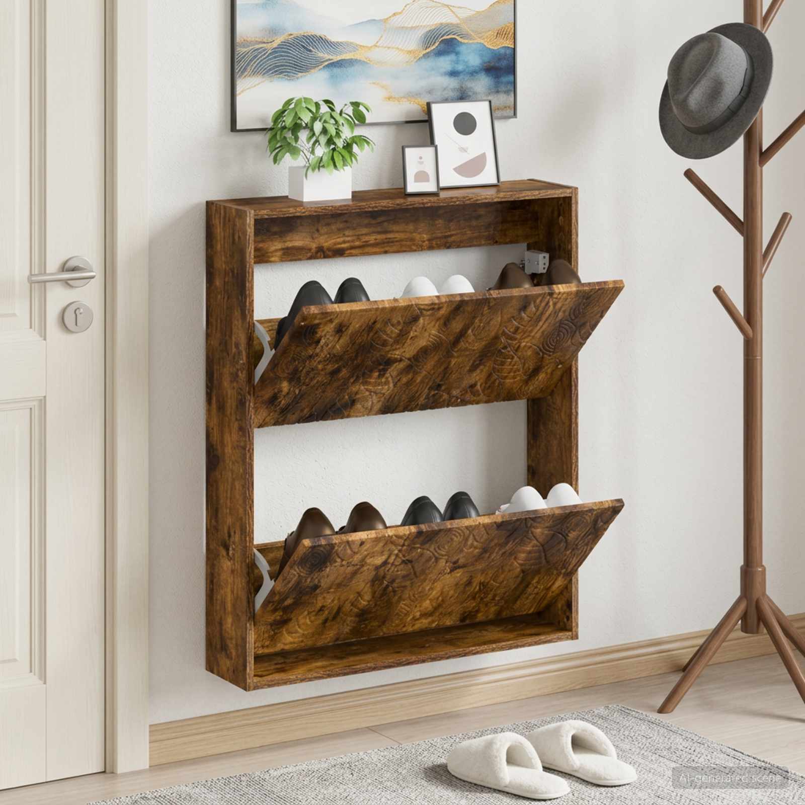 Mobiletto per Scarpe da Muro DELFT 71 x 17 x 86 cm Rovere Fumo