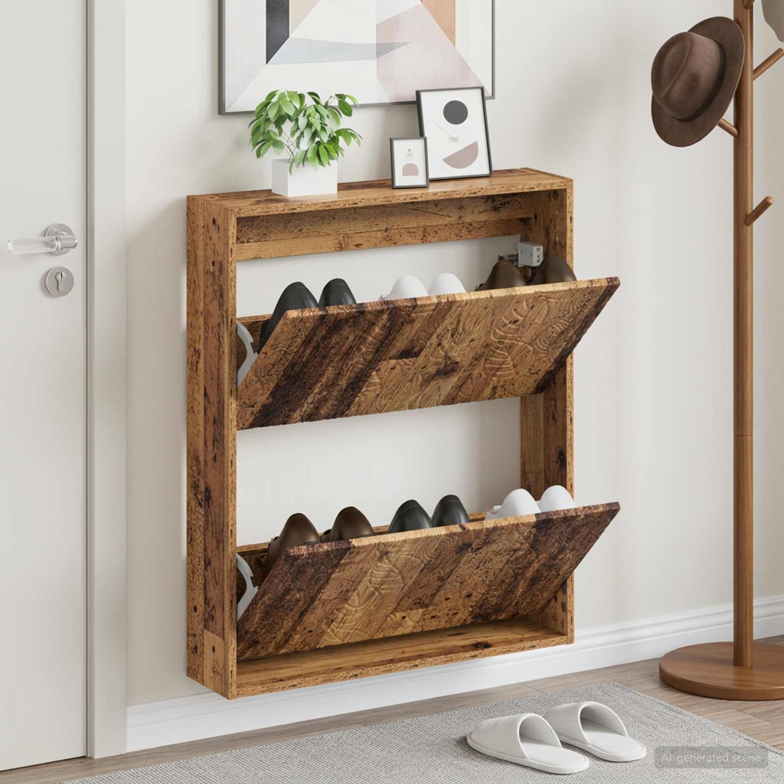 Mobiletto per Scarpe da Muro DELFT 71 x 17 x 86 cm Legno antico