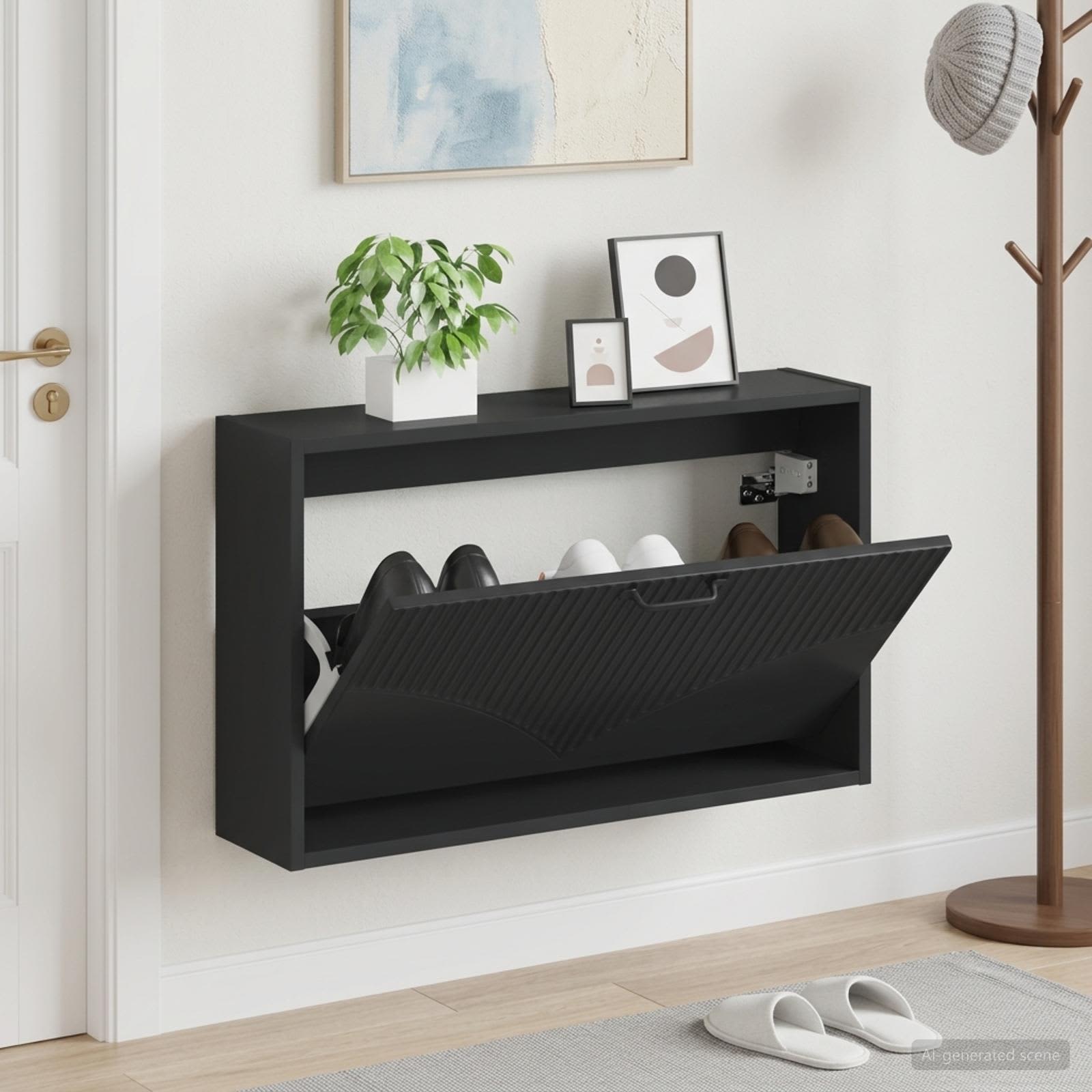 Mobiletto per Scarpe da Muro HOORN 71 x 17 x 43 cm Nero