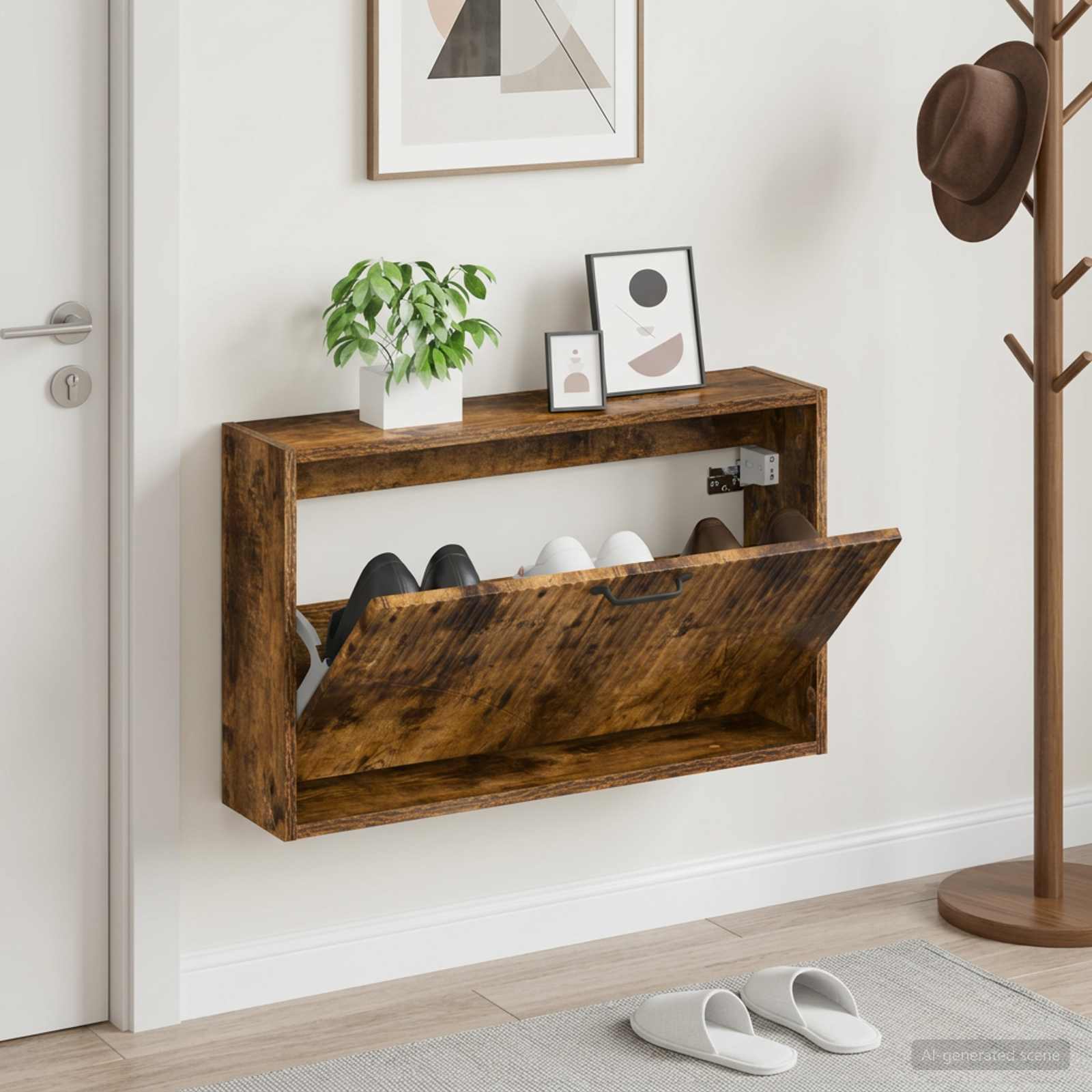 Mobiletto per Scarpe da Muro HOORN 71 x 17 x 43 cm Rovere Fumo