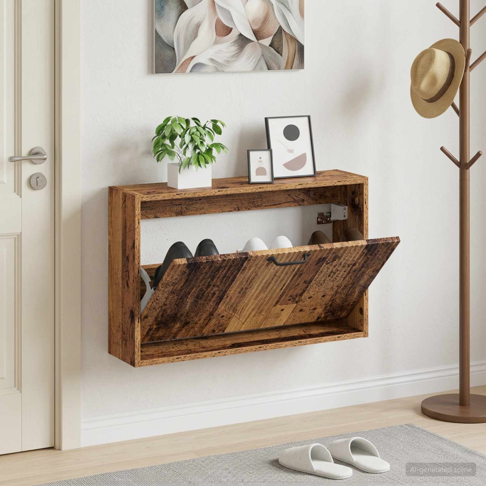 Mobiletto per Scarpe da Muro HOORN 71 x 17 x 43 cm Legno antico