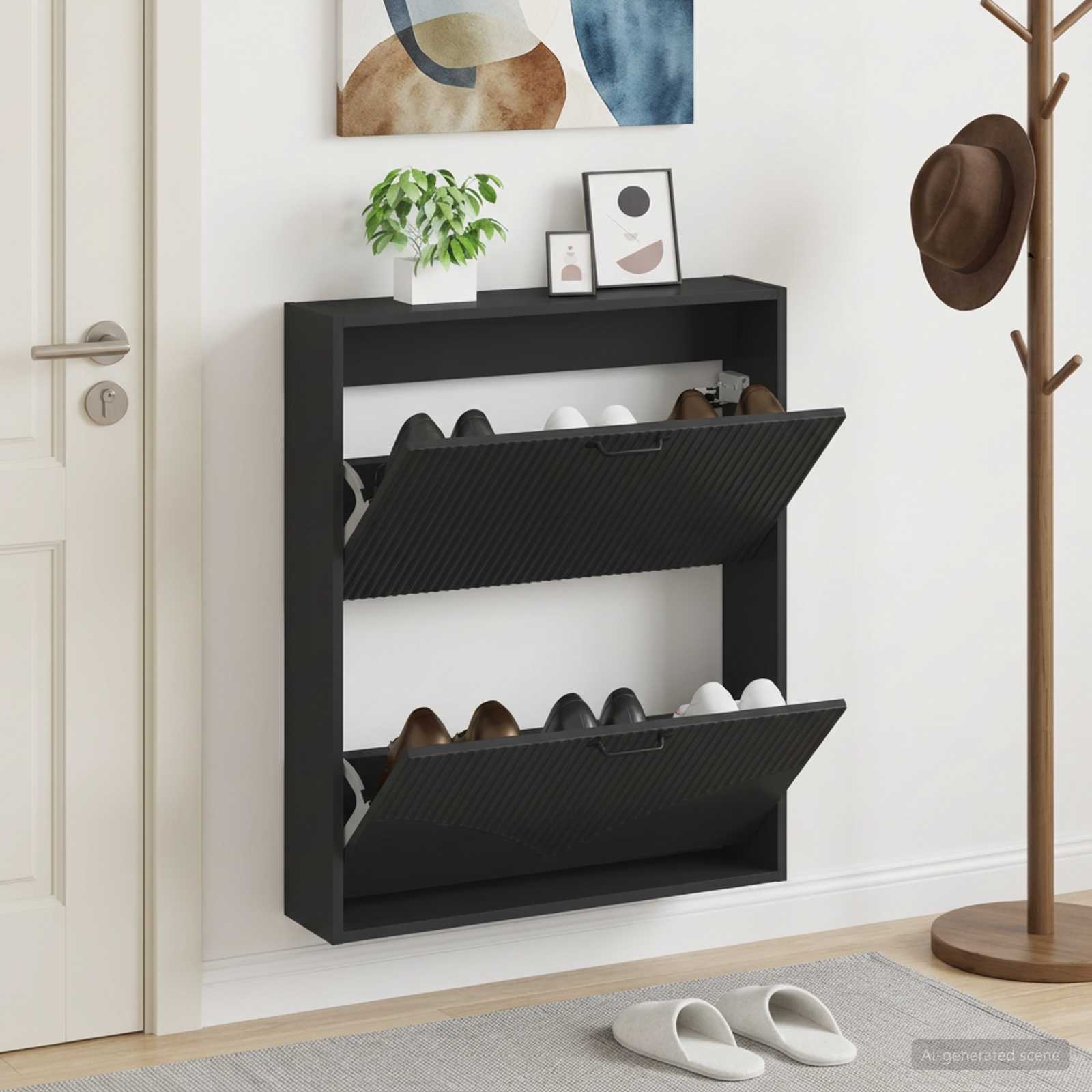 Mobiletto per Scarpe da Muro HOORN 71 x 17 x 86 cm Nero