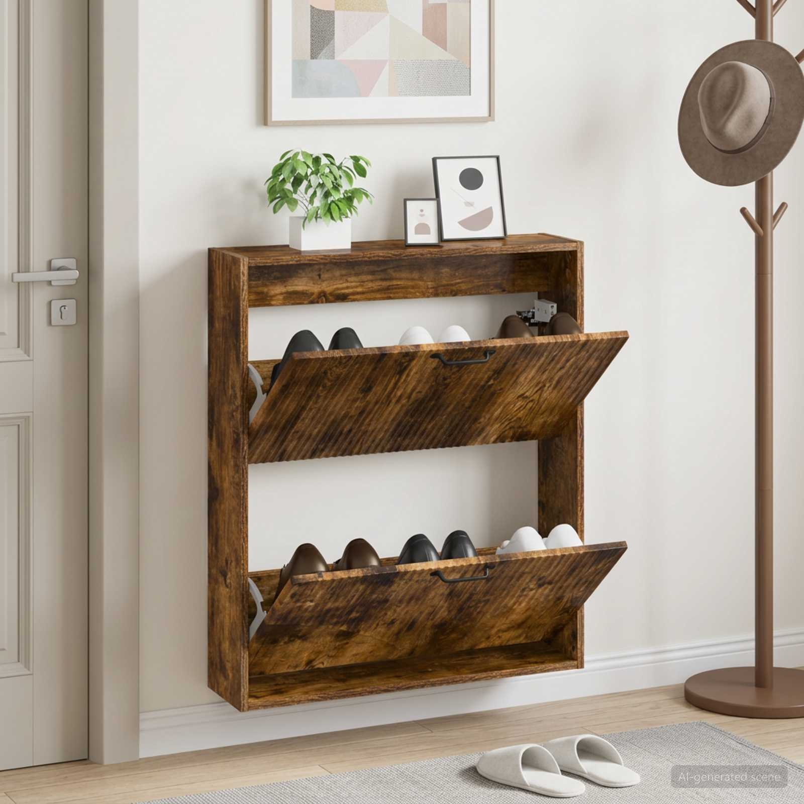 Mobiletto per Scarpe da Muro HOORN 71 x 17 x 86 cm Rovere Fumo